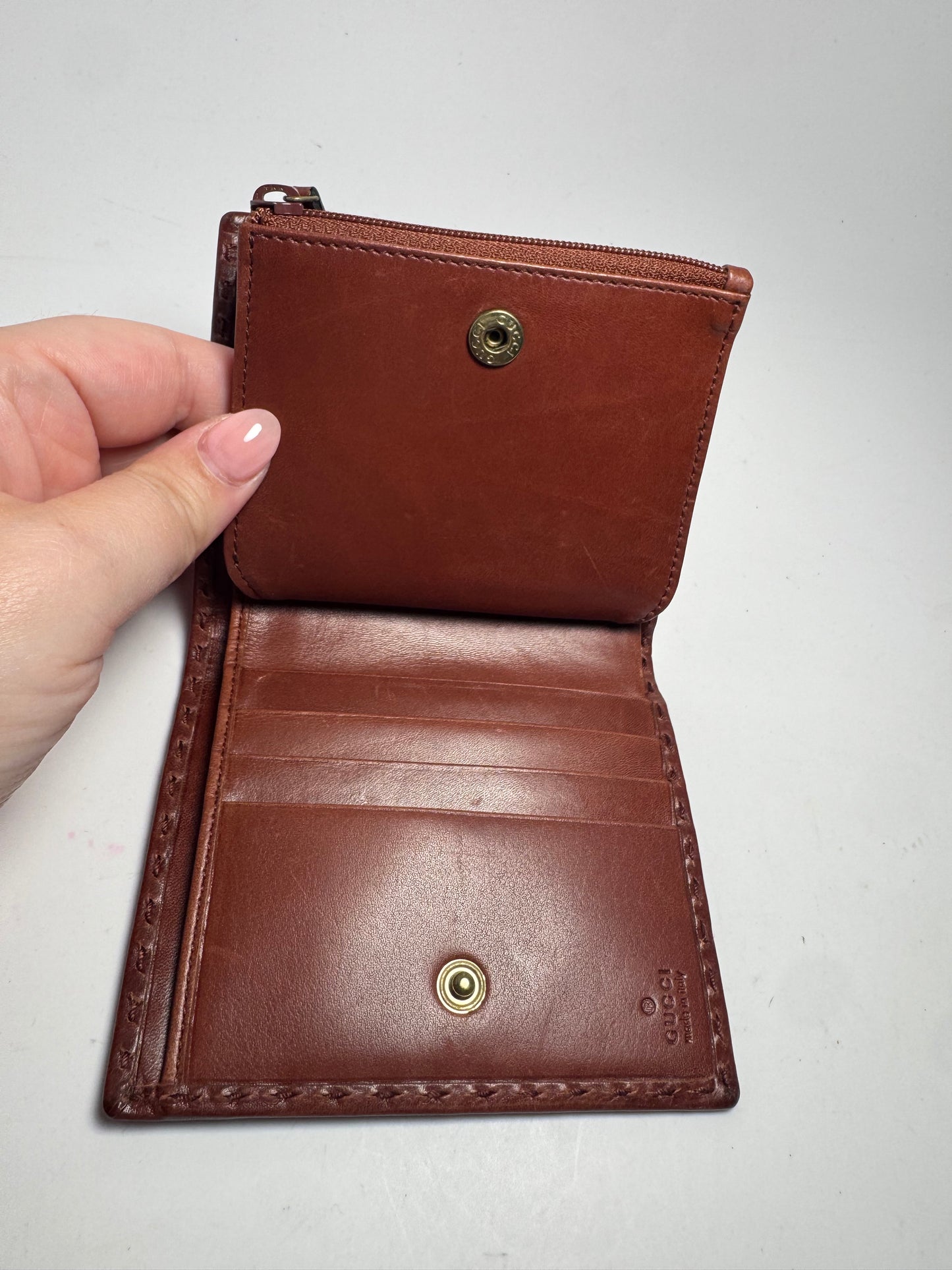 Gucci Vintage Brown Leather Western Style Wallet Bifold