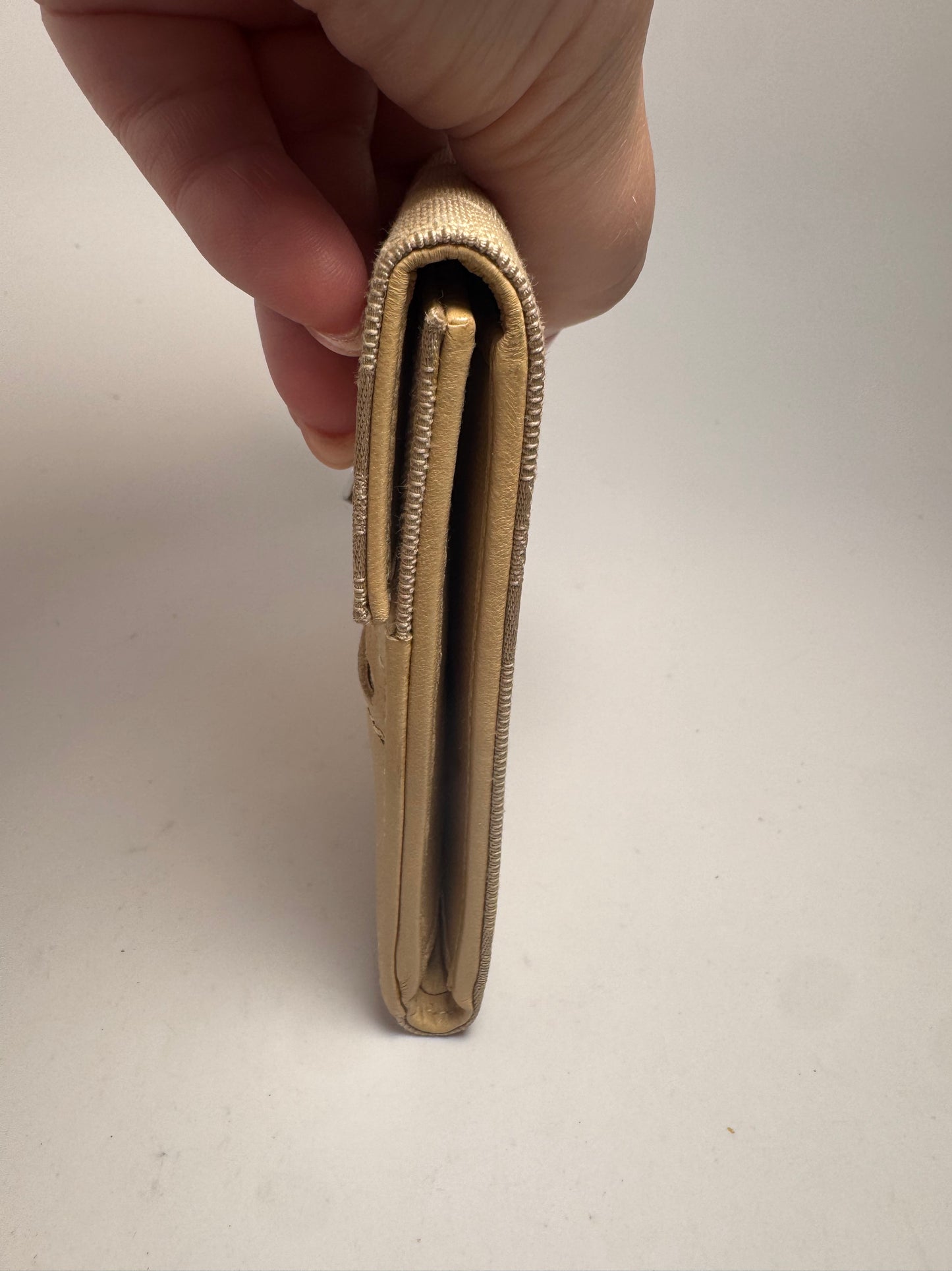 Gucci Beige Macro GG Canvas & Leather Trifold Wallet