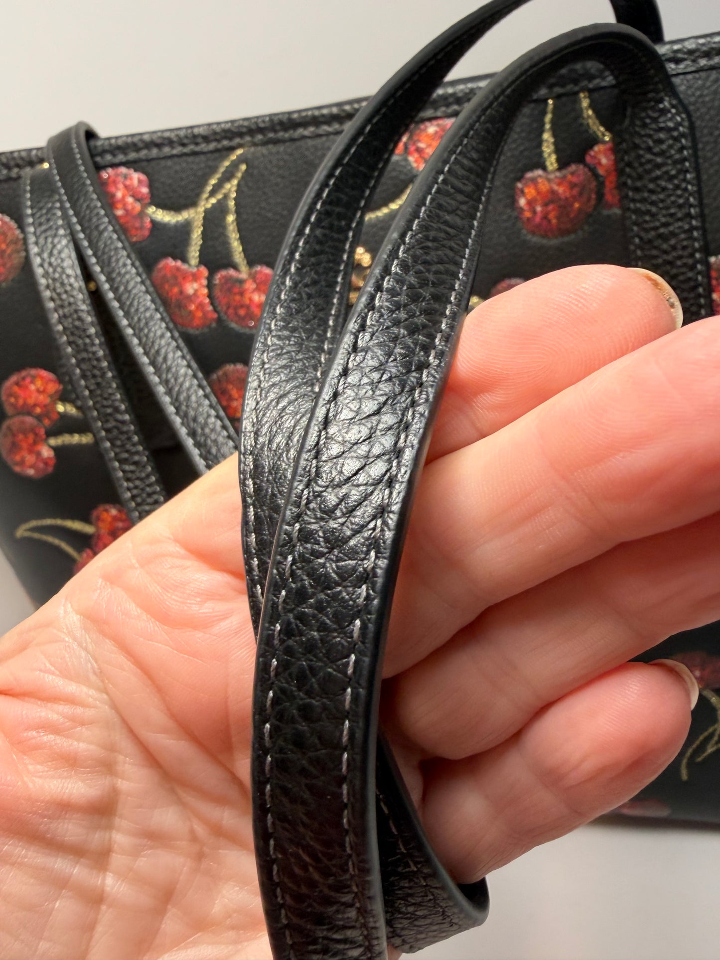 Coach City Tote Black Leather & Red Glitter Cherried