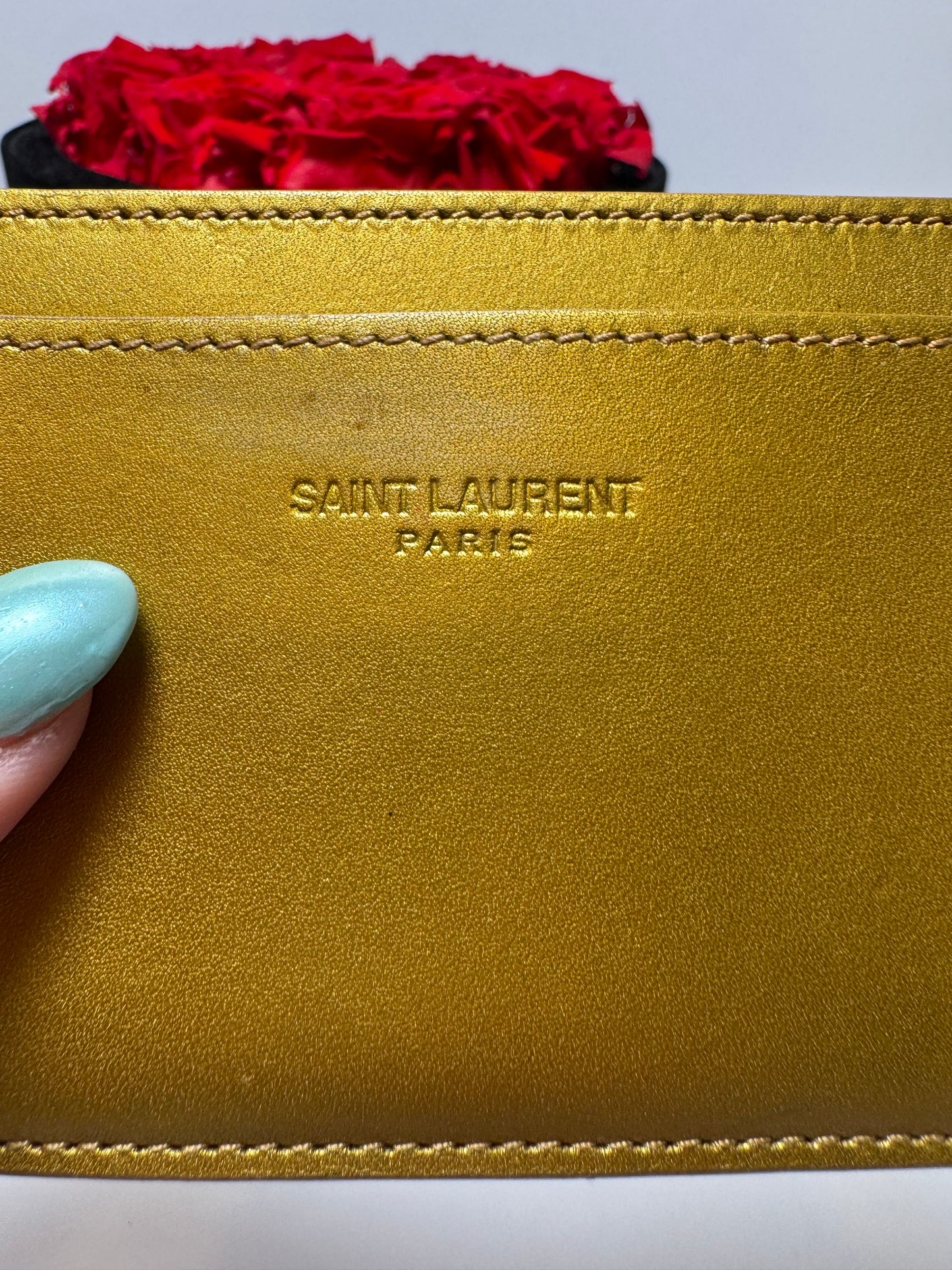 Saint Laurent Gold Leather Card Holder