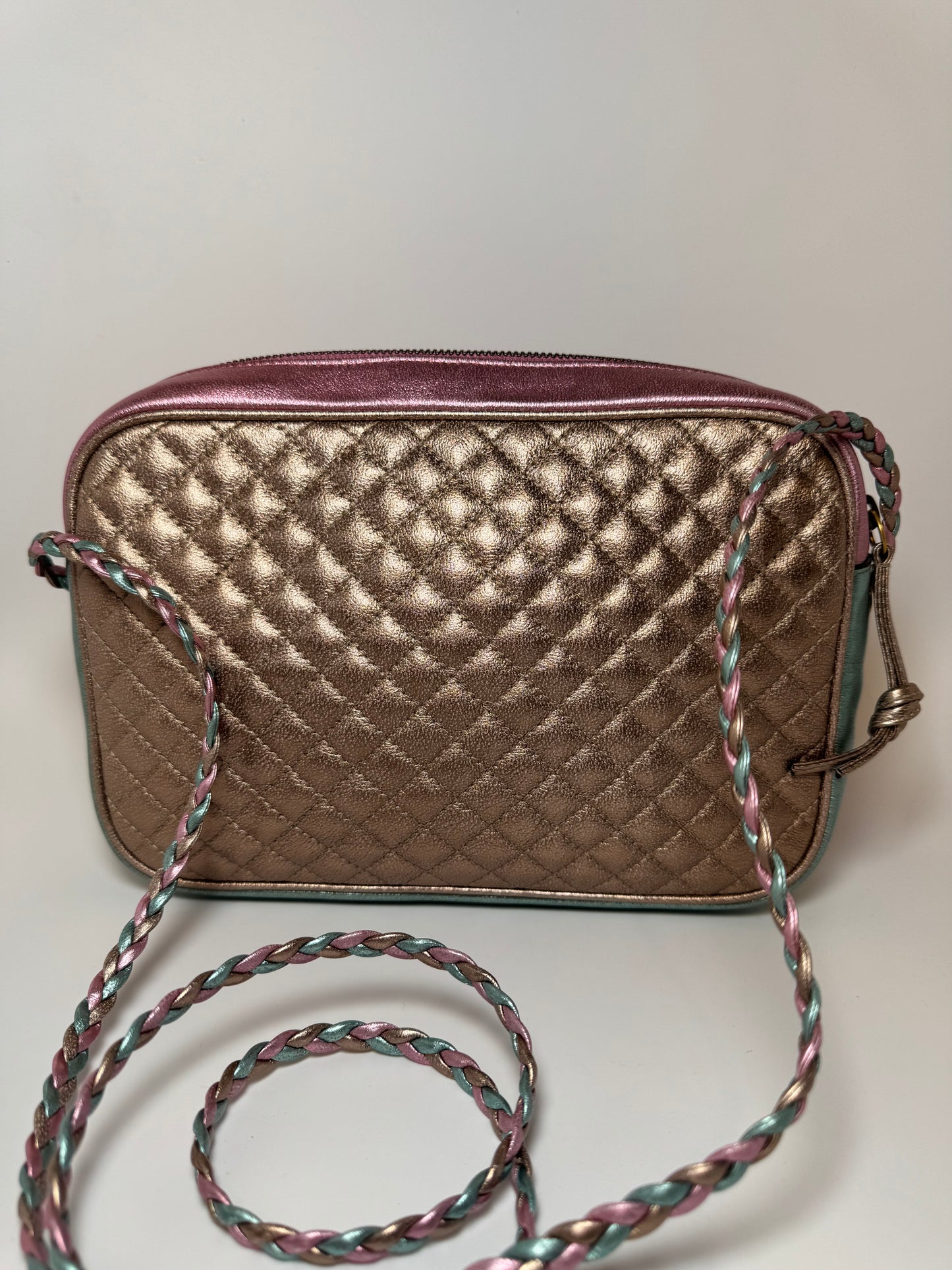 Gucci Trapuntata Bag Pink & Blue Limited Edition Metallic Leather Crossbody EUC