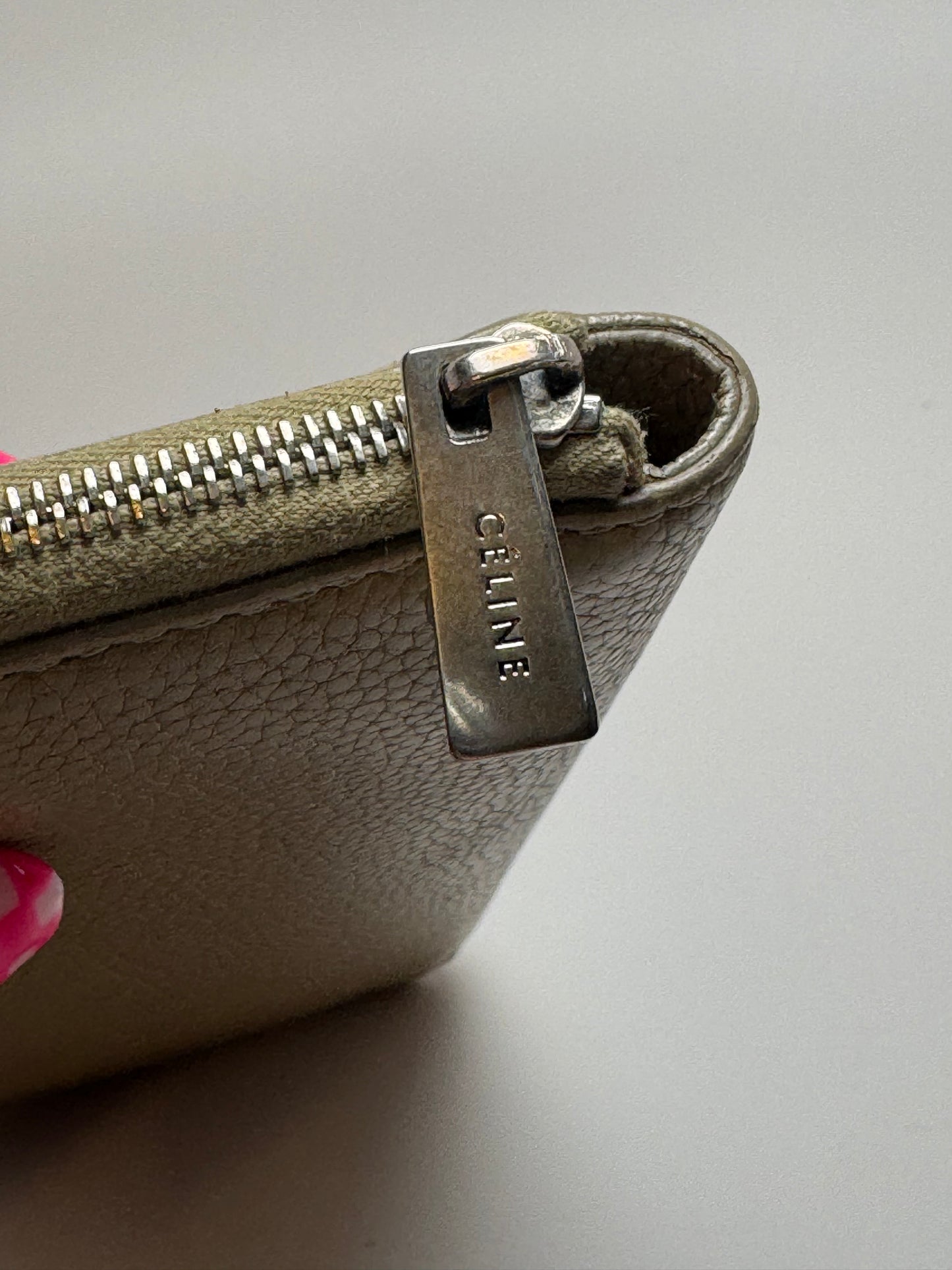Celine Portefeuille Zip Around Taupe Pebbled Leather Wallet Luxury Wallet