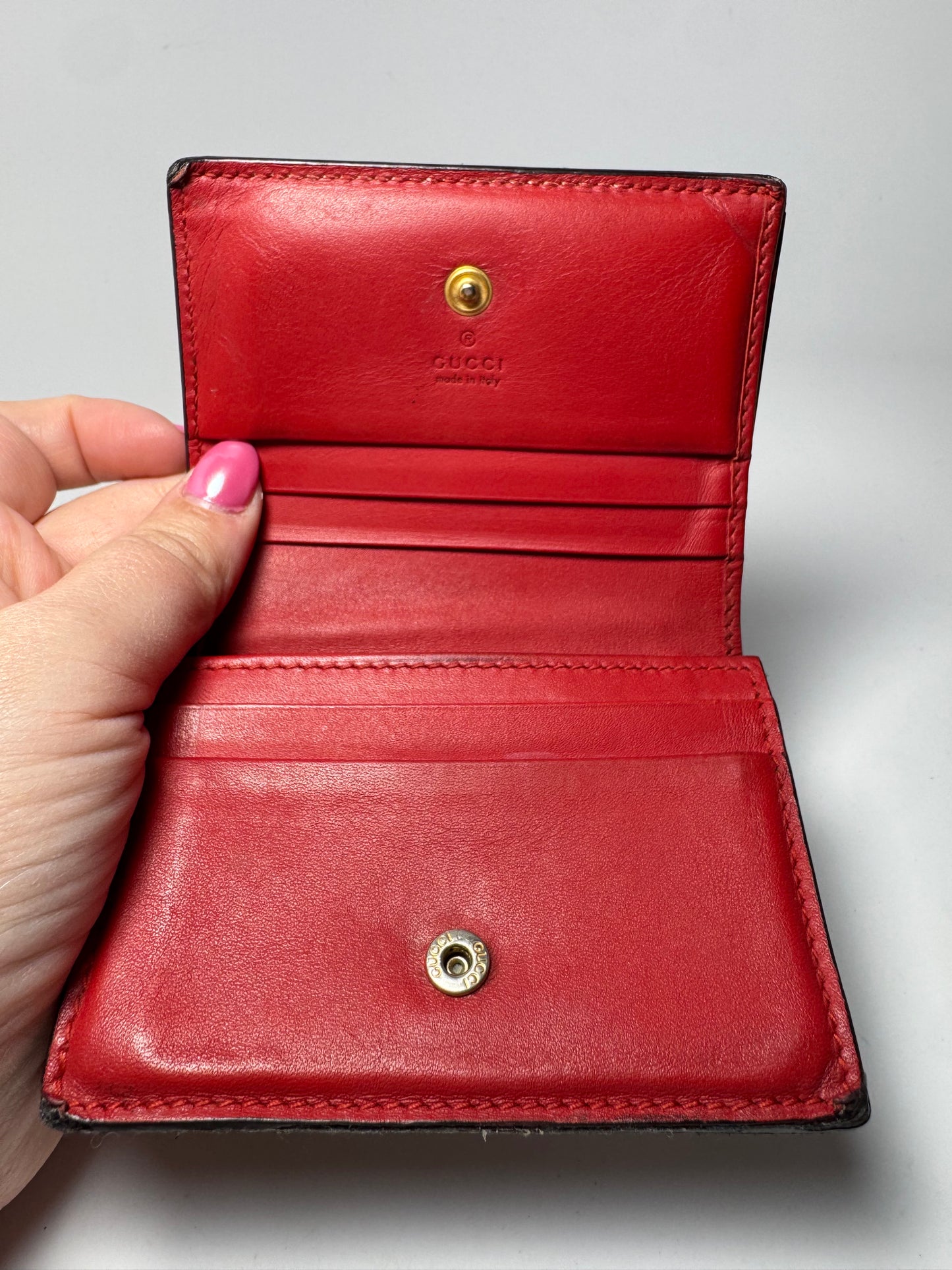 Gucci Cherry Web Card Case w/Enamel Gucci Wallet Made in Italy
