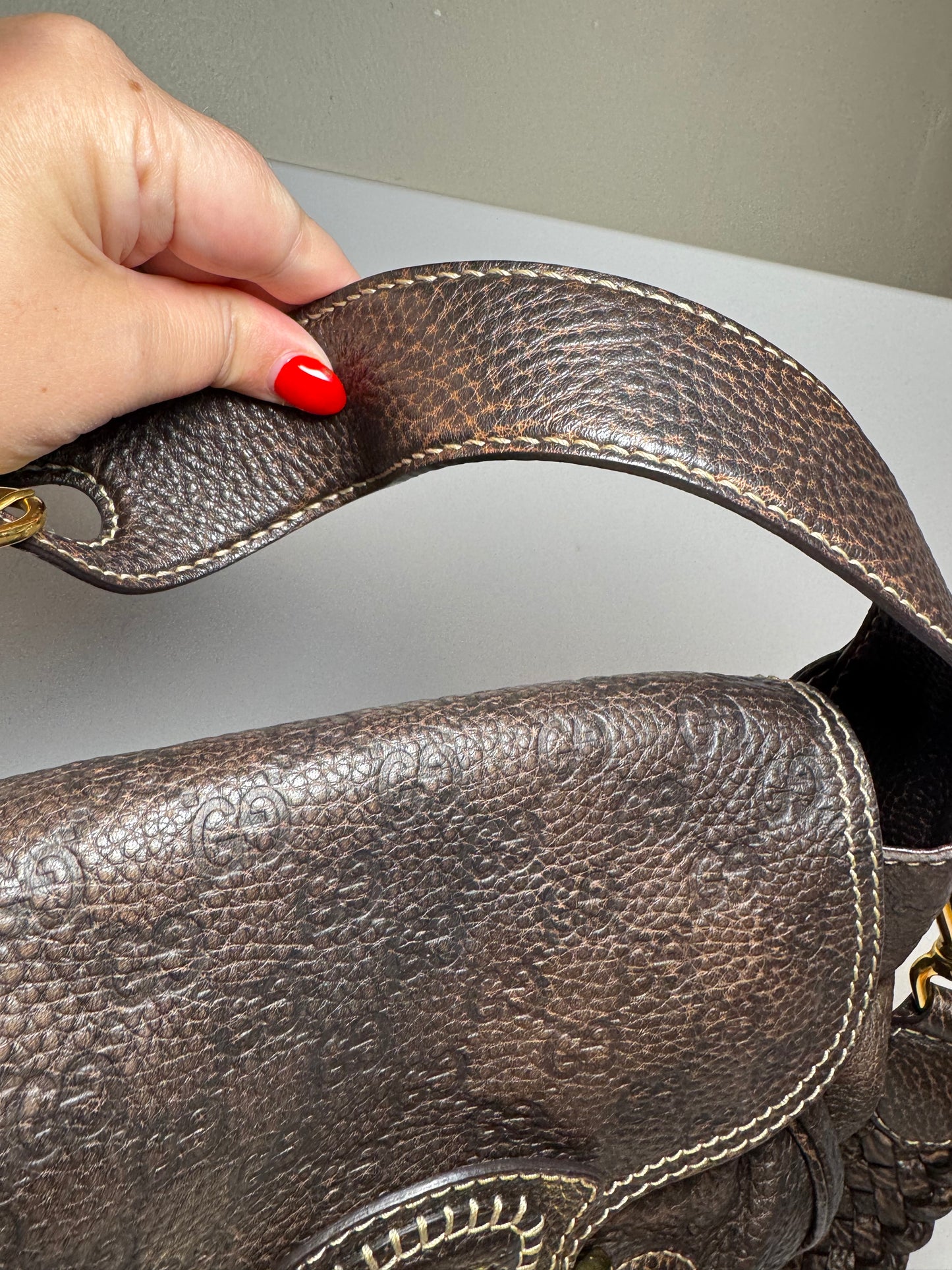 Gucci Dark Brown Guccissima Leather Pelham Large Shoulder Bag
