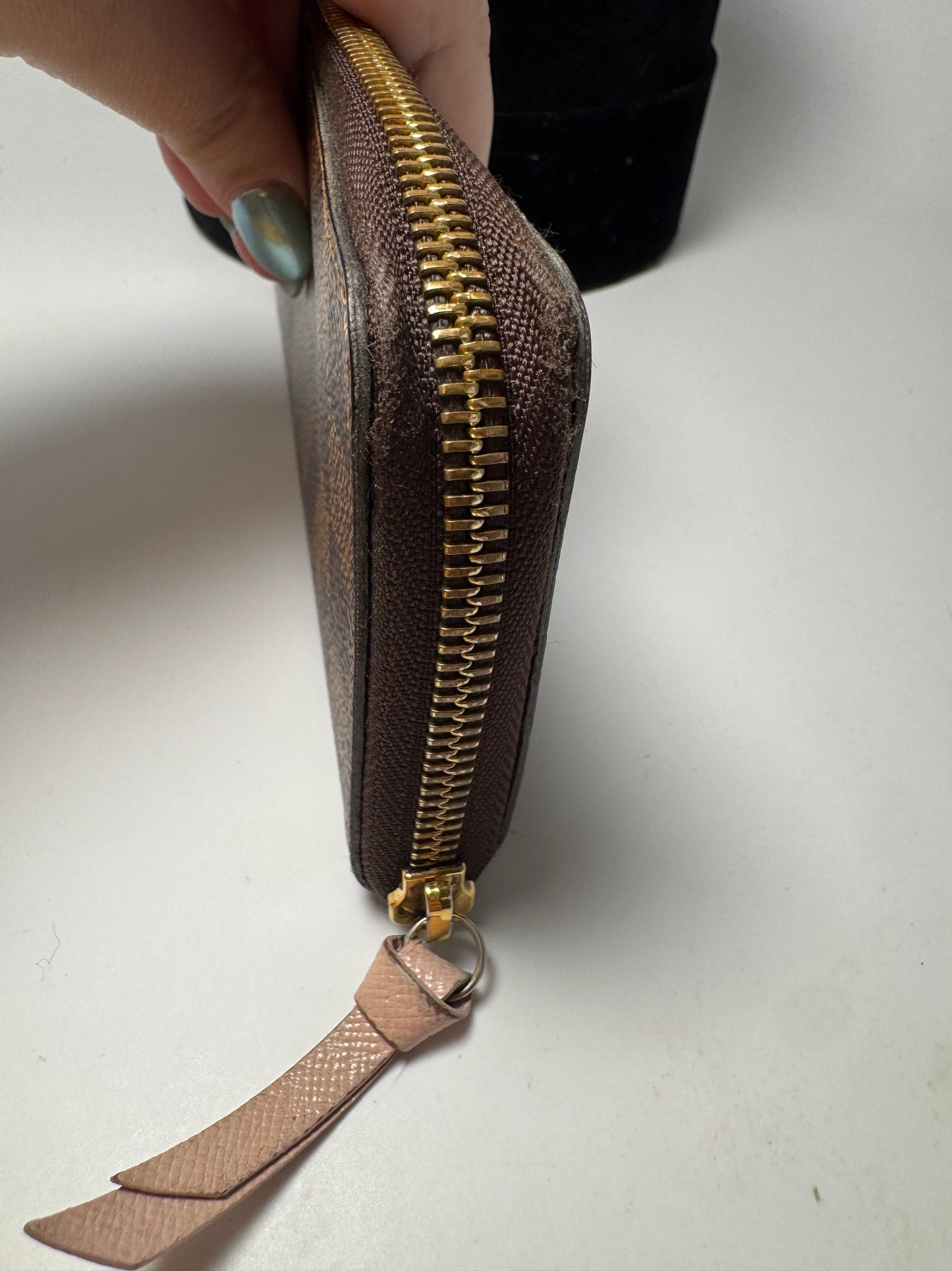 Louis Vuitton Damier Ebene Clémence Wallet w/Ballerine Pink Interior