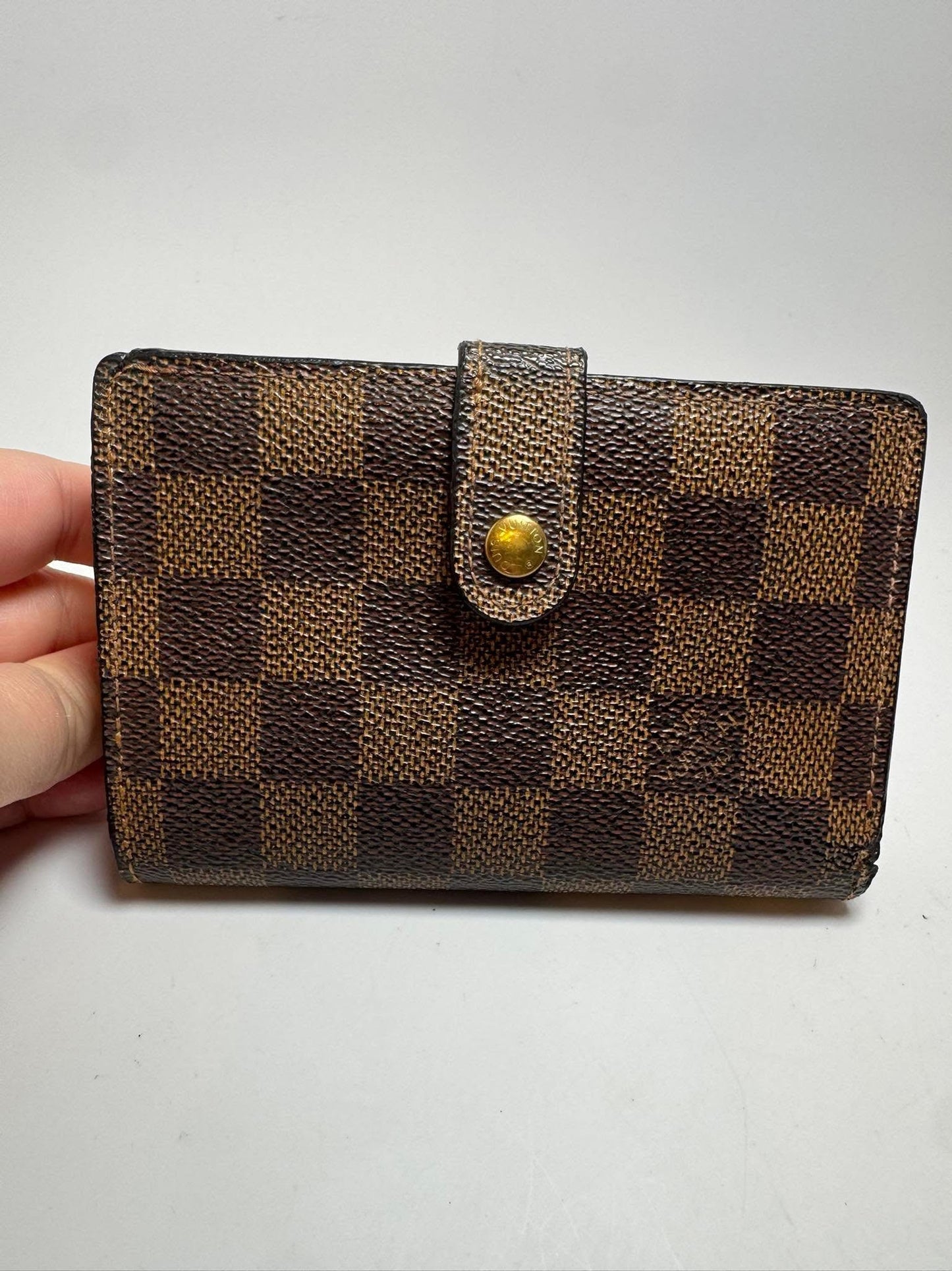 Louis Vuitton Damier Ebene Portefeuille Vinnois Bifold Kiss Lock Wallet