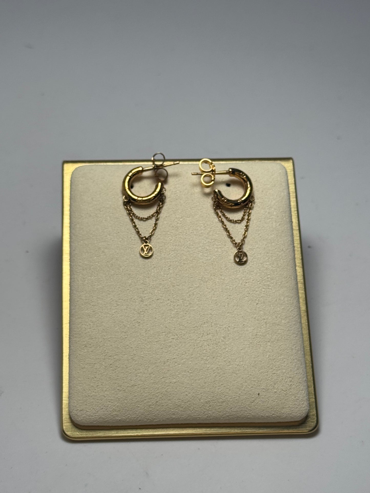 Louis Vuitton Boucle D'oreille Mini Hoop Nanogram Gold Hoop Chain Earrings