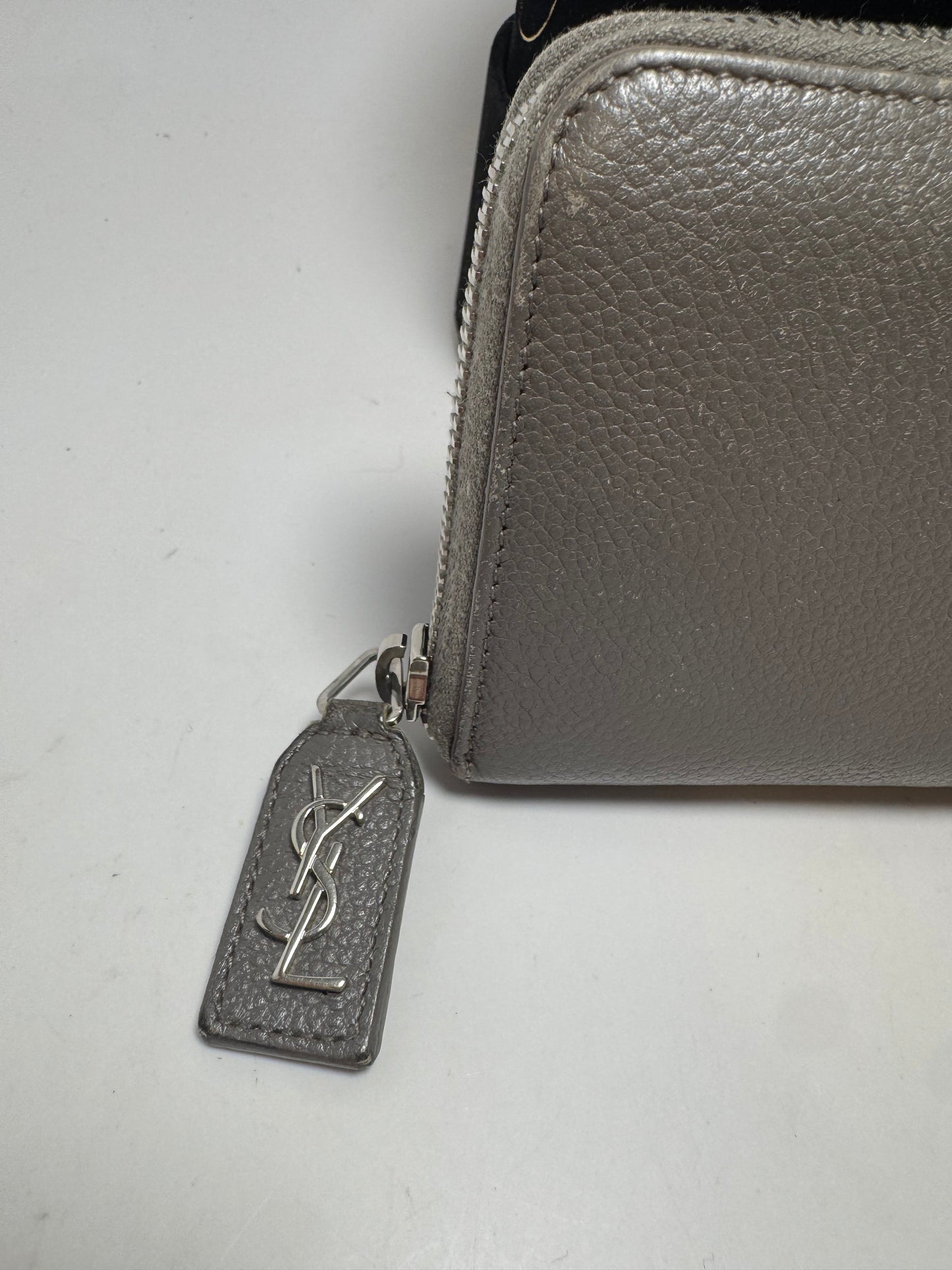 Saint Laurent Grained Calf Skin Rive Gauche Zip Around Wallet