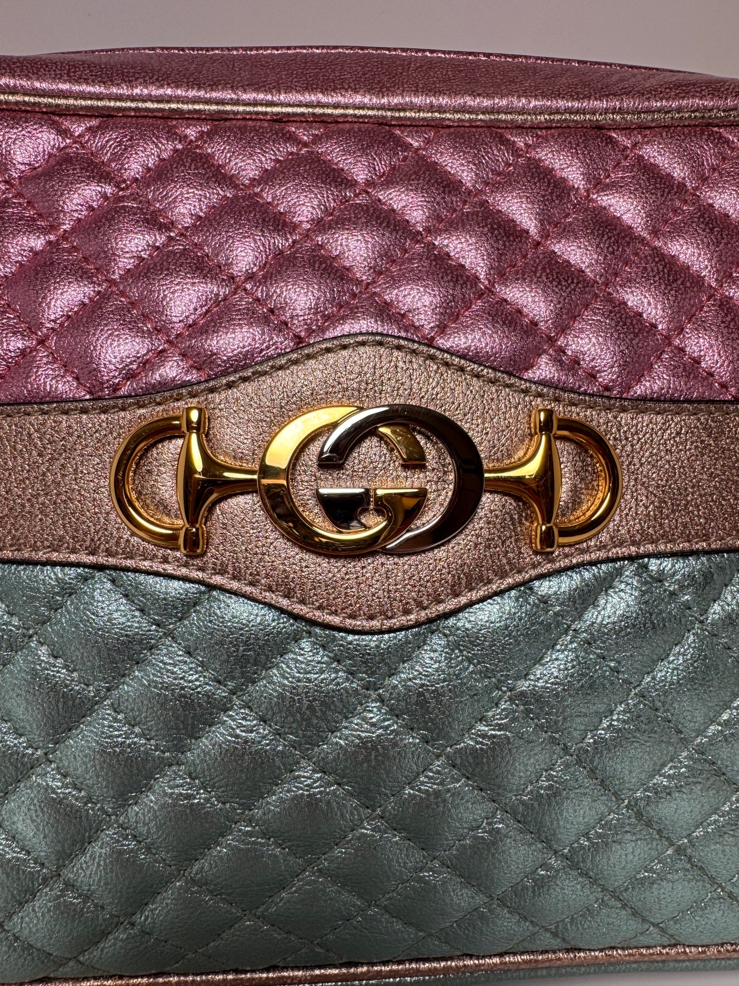 Gucci Trapuntata Bag Pink & Blue Limited Edition Metallic Leather Crossbody EUC