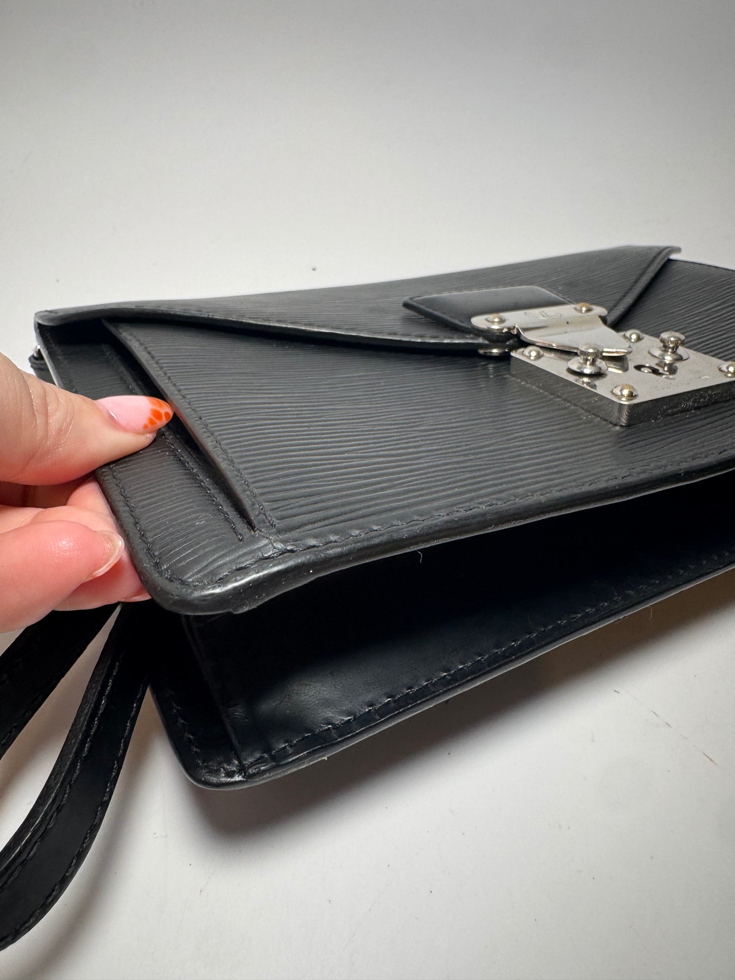 Louis Vuitton Pochette Sellier Black Epi Leather Clutchw/Silver Hardware
