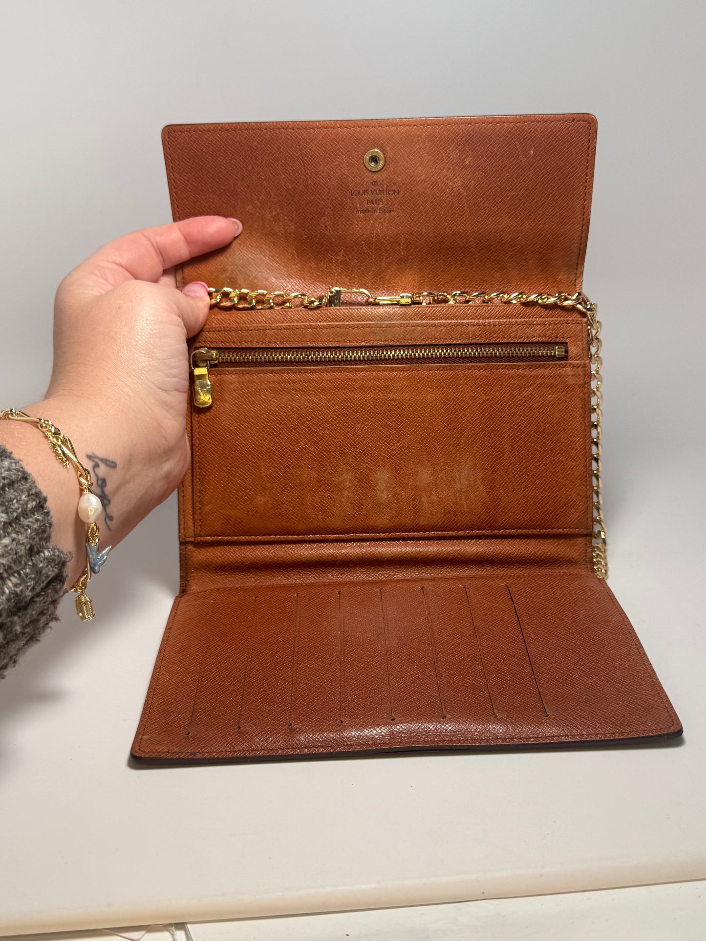 Louis Vuitton Monogram Trifold Pochette Passport Holder / Wallet on Chain- December 1994