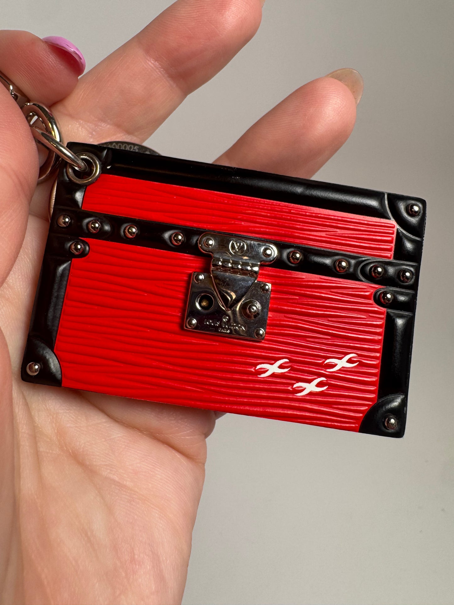 Louis Vuitton Petite Malle Trunk Key Chain/Bag Charm – Red Epi Leather & Black, Silver Hardware