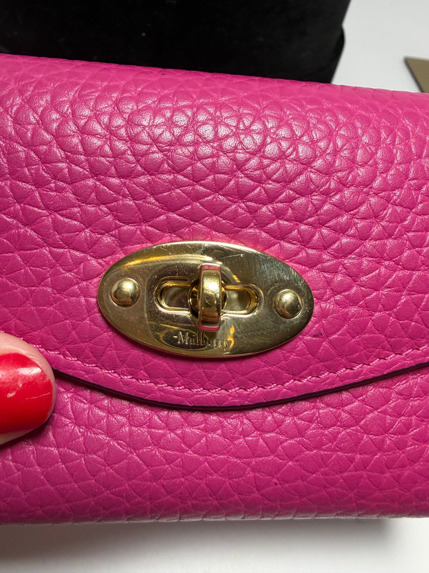 Mulberry Small Darley Hot Pink Pebbled Leather Turn Lock Wallet