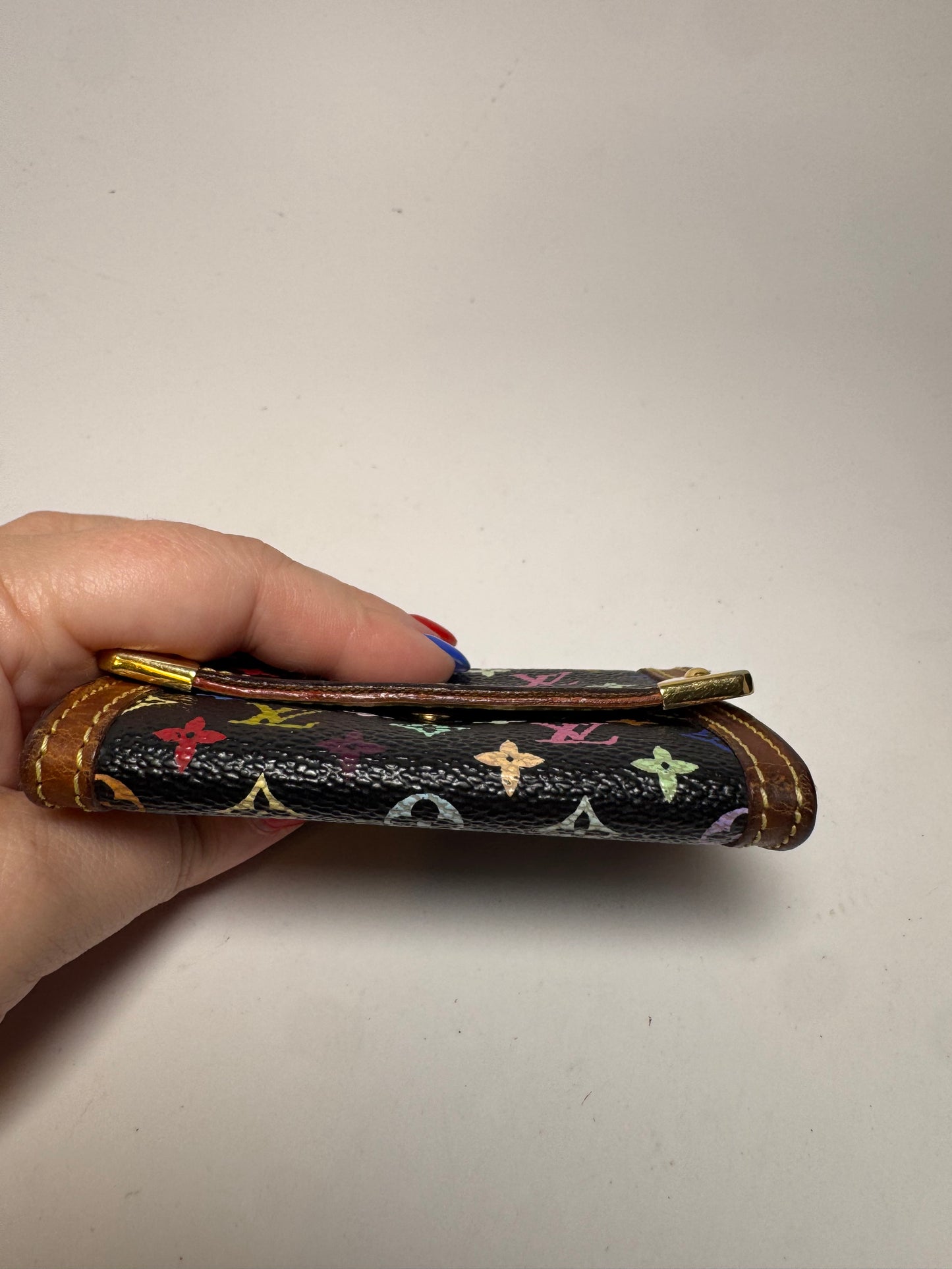 Louis Vuitton x Murakami Black Multicolor Monogram Porte Monnaie Plat Coin Purse Wallet