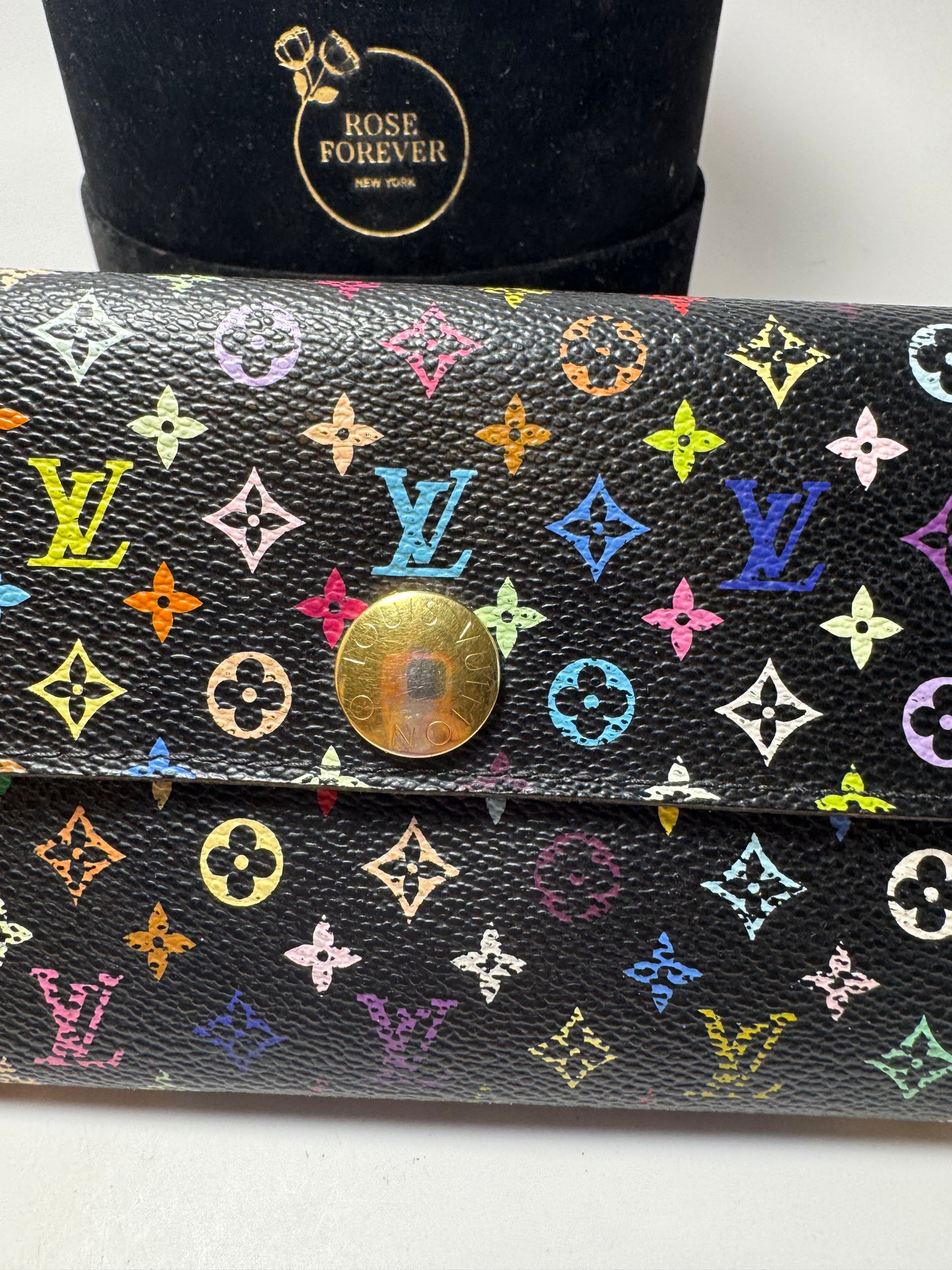 Louis Vuitton Black Multicolor Sarah Wallet Murakami Piece Fair Condition