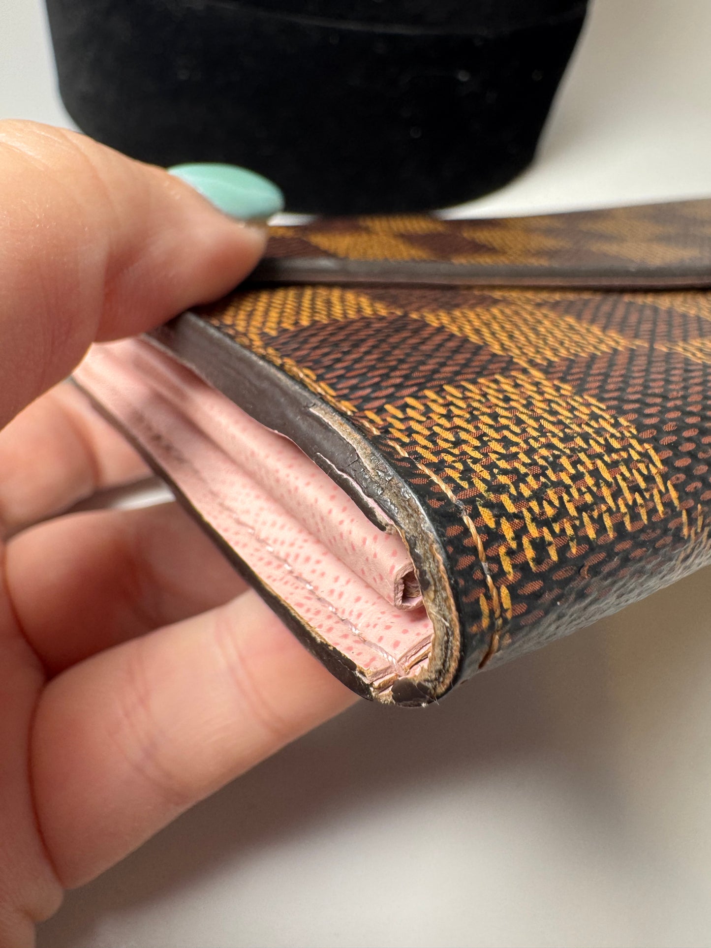 Louis Vuitton Damier Ebene Sarah Wallet w/Ballerine Pink Interior