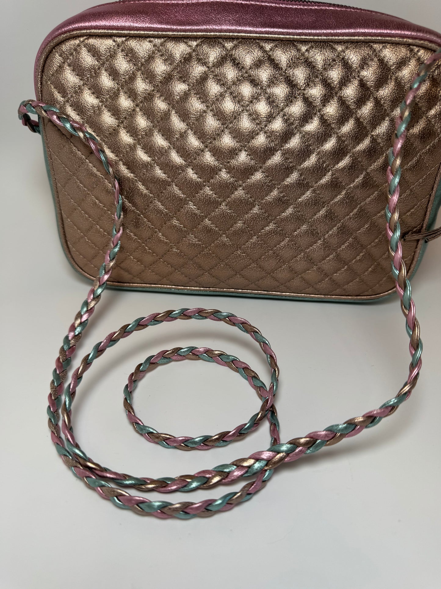 Gucci Trapuntata Bag Pink & Blue Limited Edition Metallic Leather Crossbody EUC