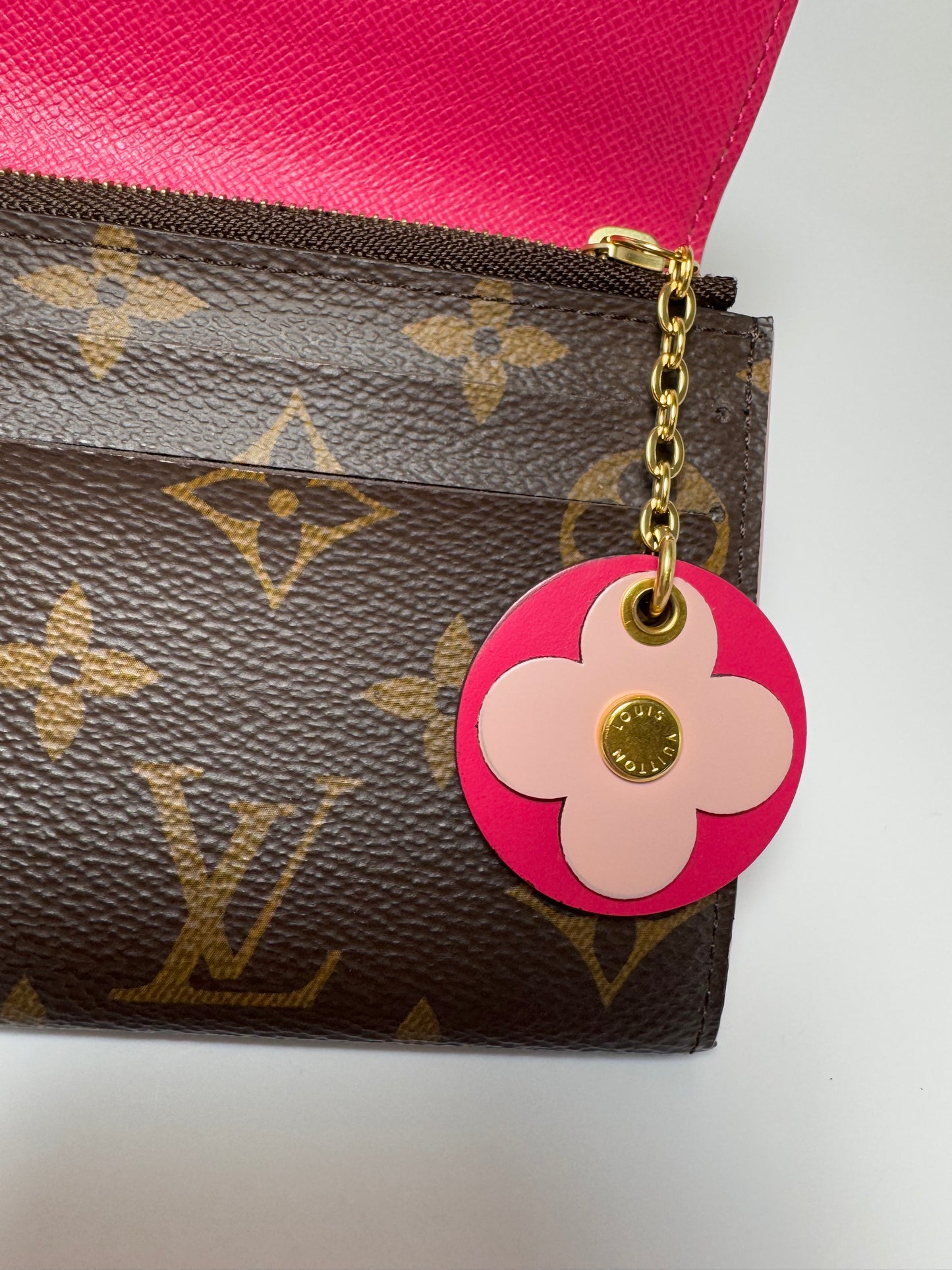 Louis Vuitton Emilie Bloom Pink Fuchsia Monogram Wallet Flower Accents Luxury