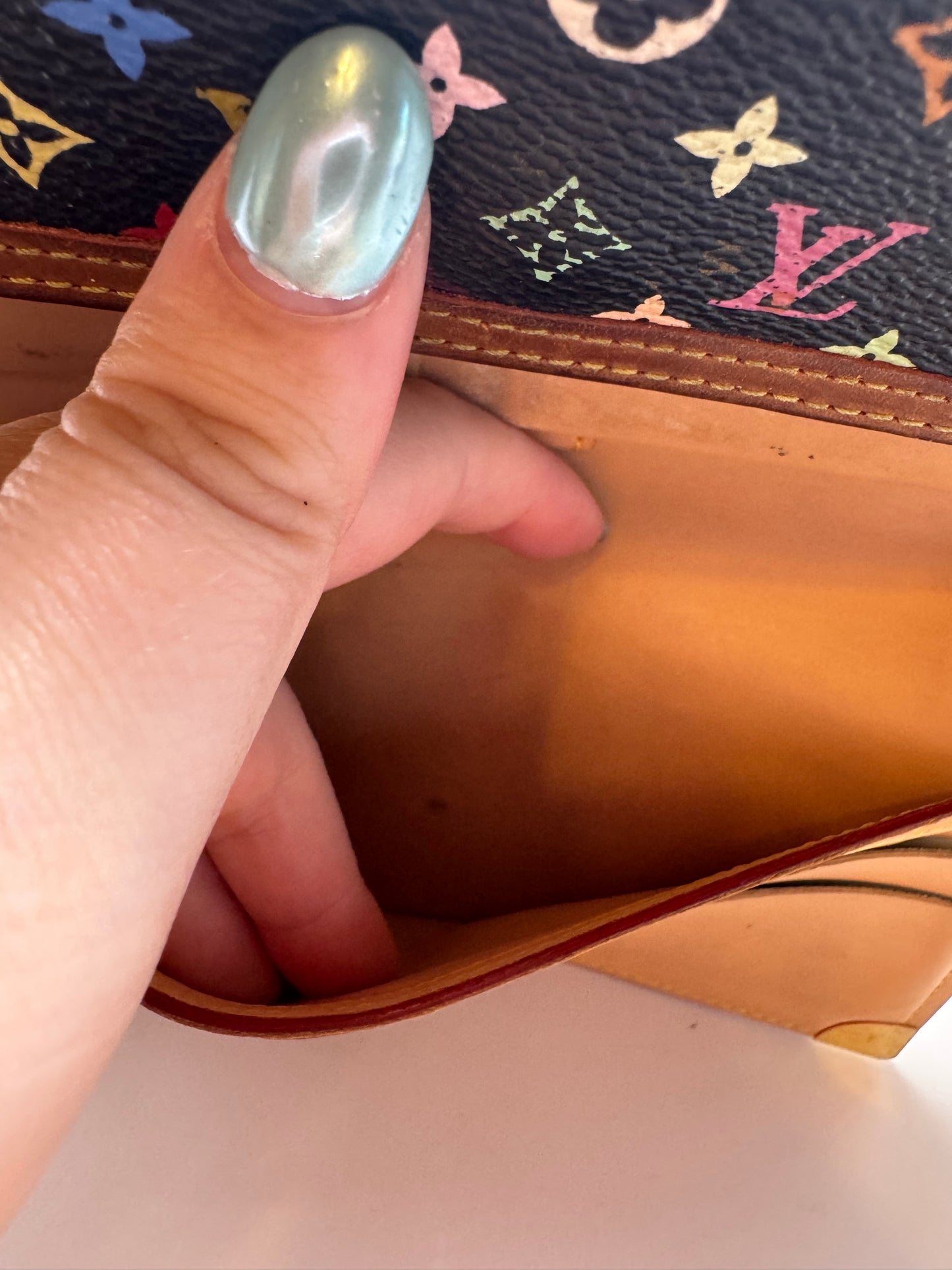 Louis Vuitton Multicolor Monogram Porte Tressor Trifold Wallet Black Wallet with Tan Interior