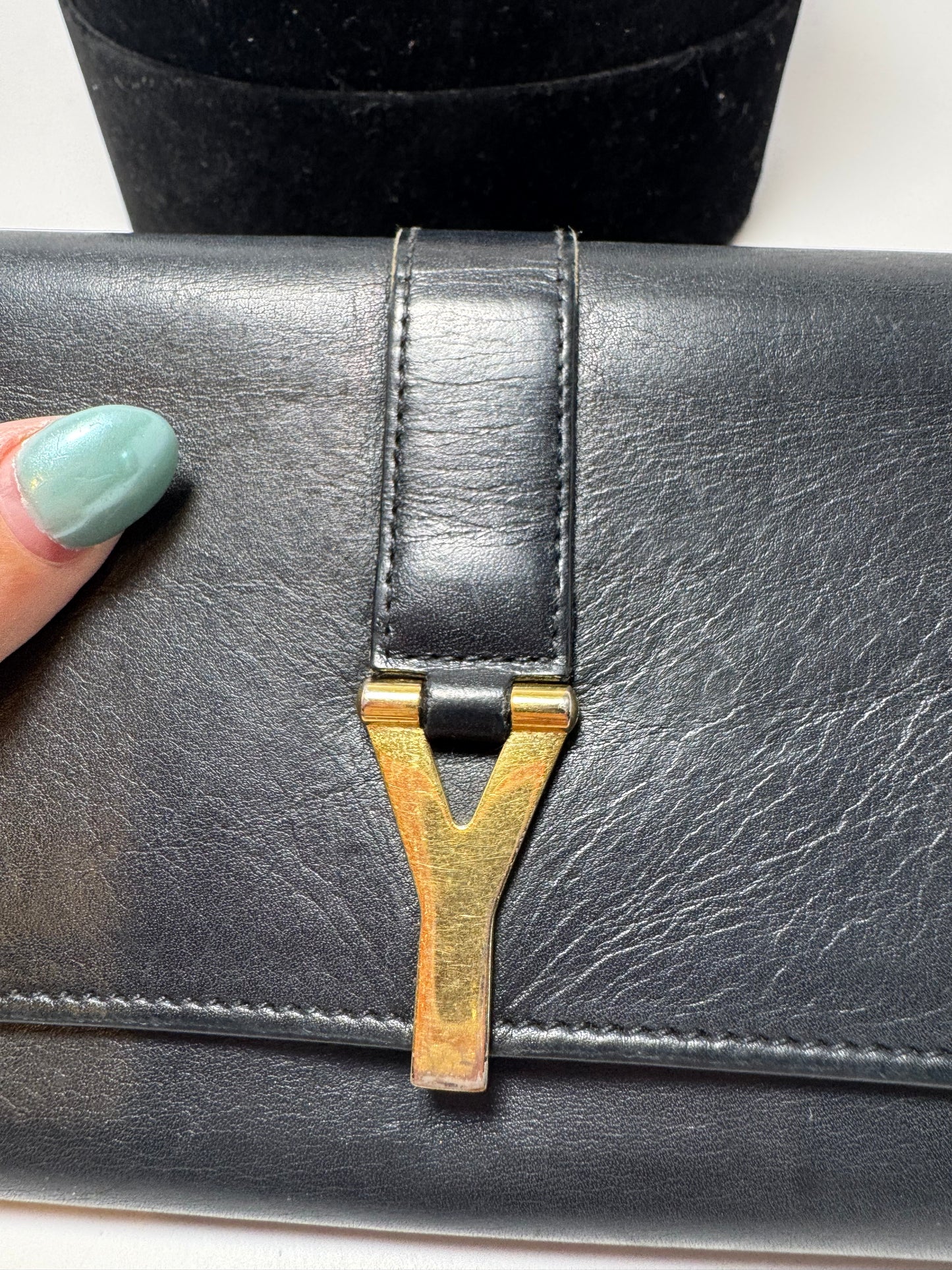 Yves Saint Laurent Black Leather Clutch w/Gold