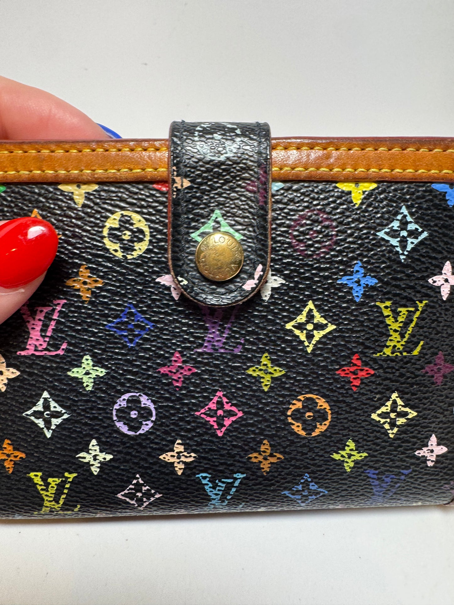 Louis Vuitton Black Multicolor Murakami French Purse Kiss Lock Wallet
