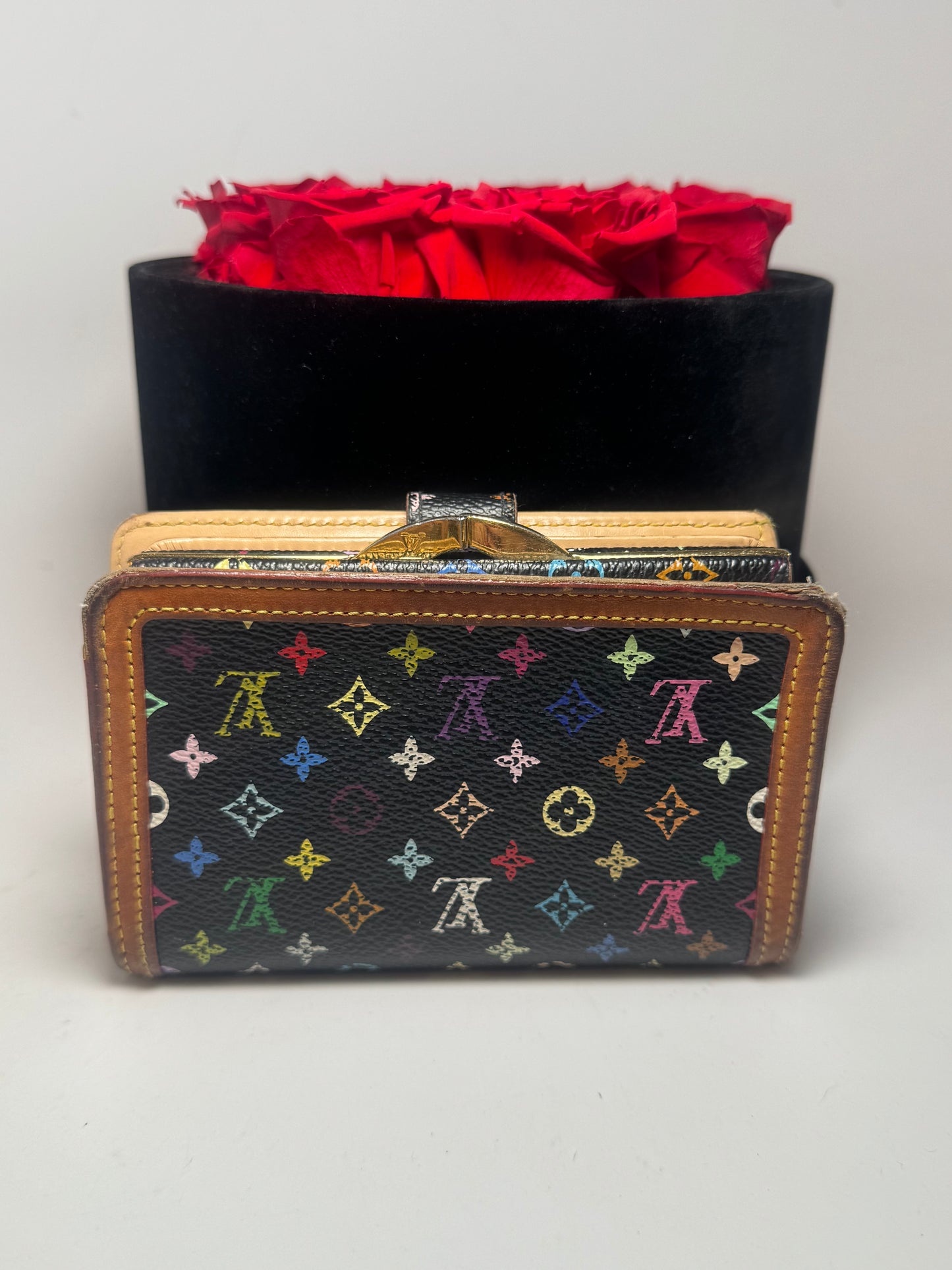 Louis Vuitton Black Multicolor Murakami French Purse Kiss Lock Wallet