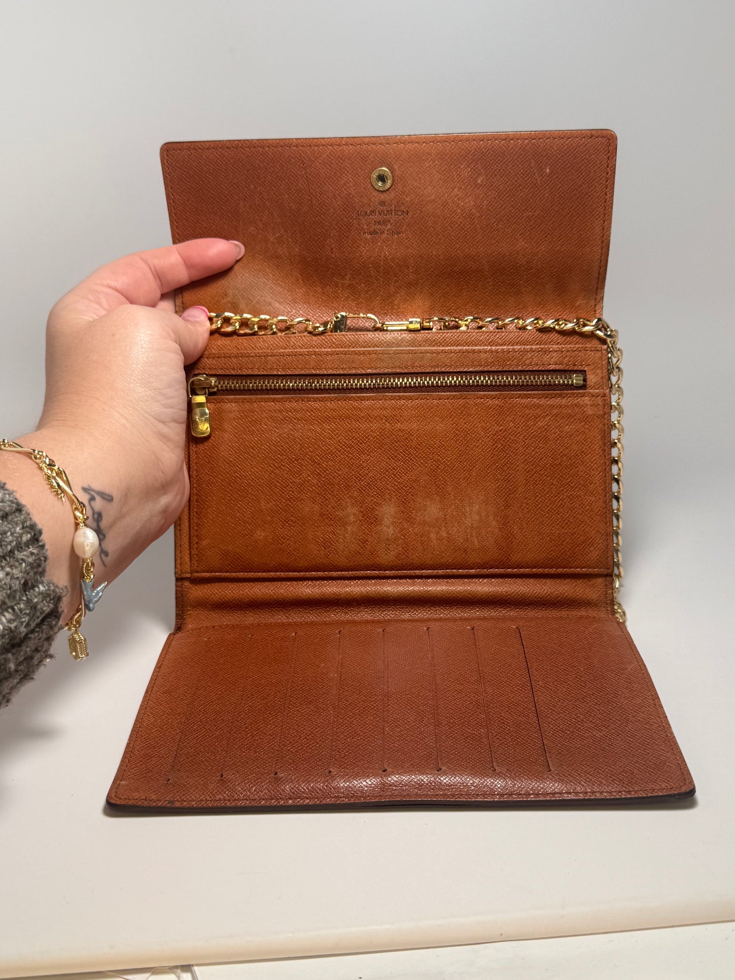 Louis Vuitton Monogram Trifold Pochette Passport Holder / Wallet on Chain- December 1994