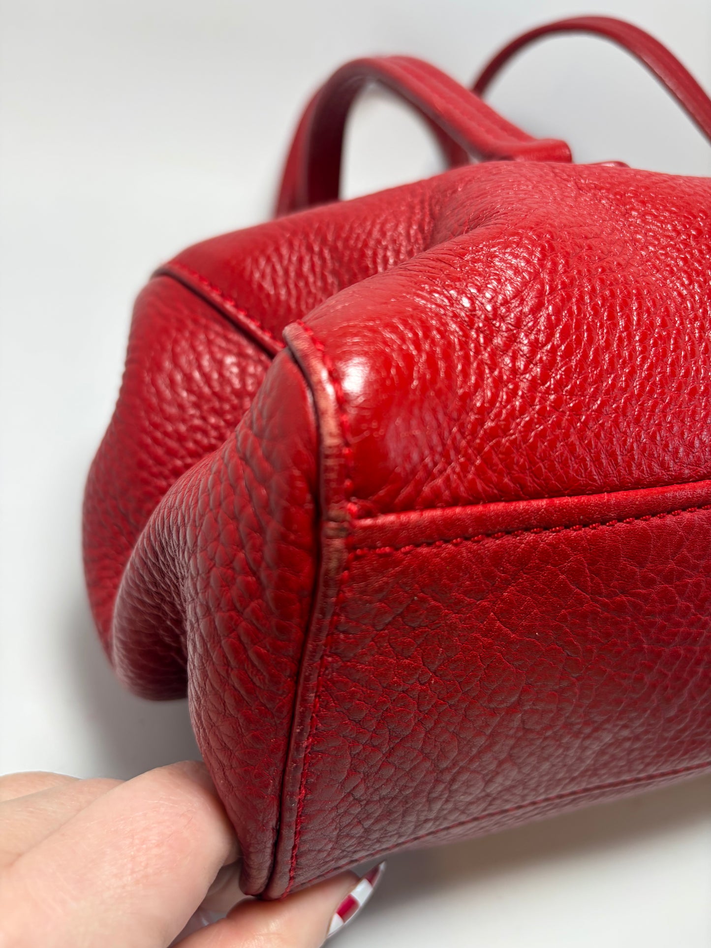 Prada Vitello Easy Rosso Red Leather East West Shoulder Bag