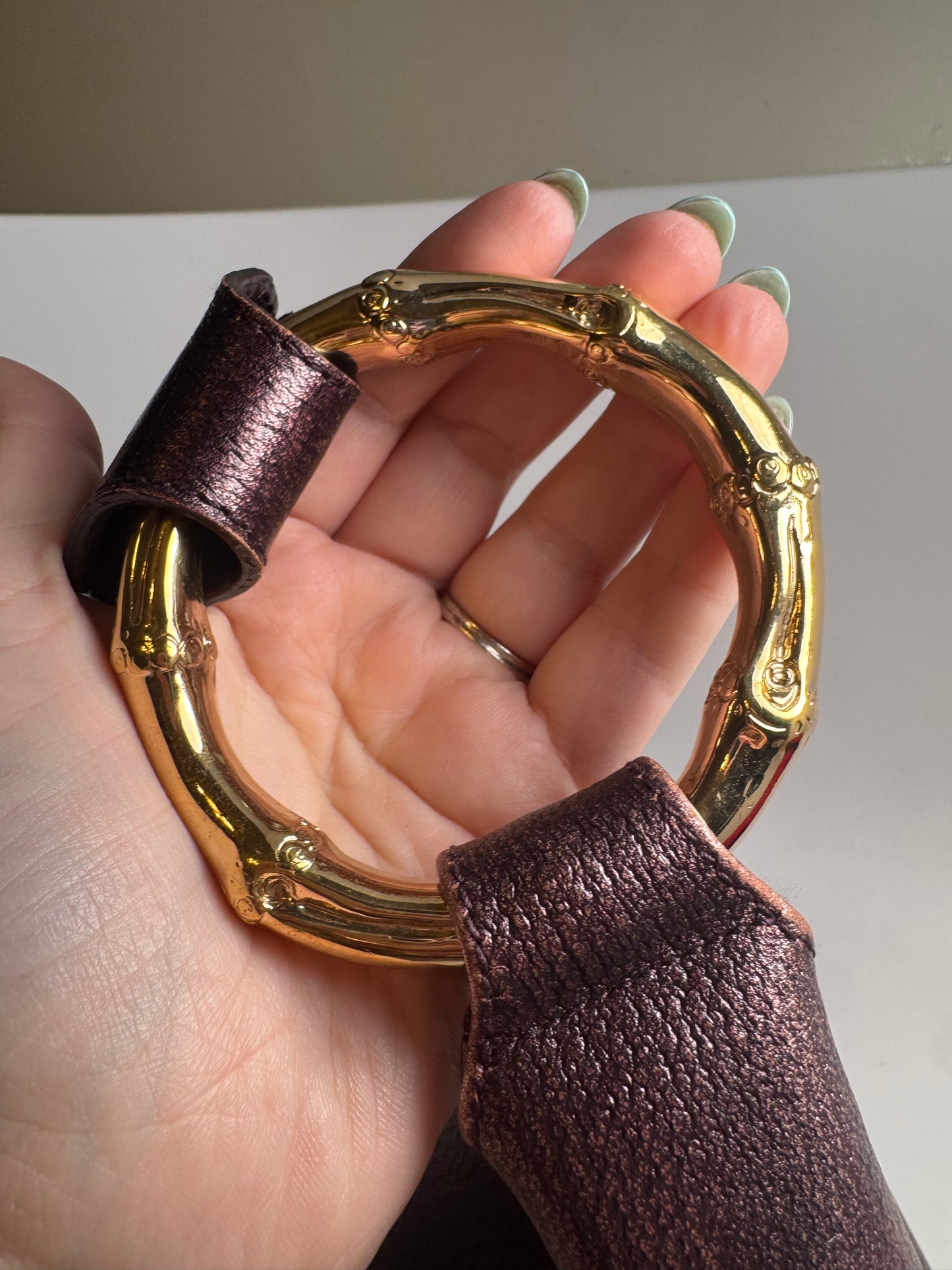 Gucci Bamboo Ring Metallic Purple Leather Shoulder Bag Crescent Hobo Bag