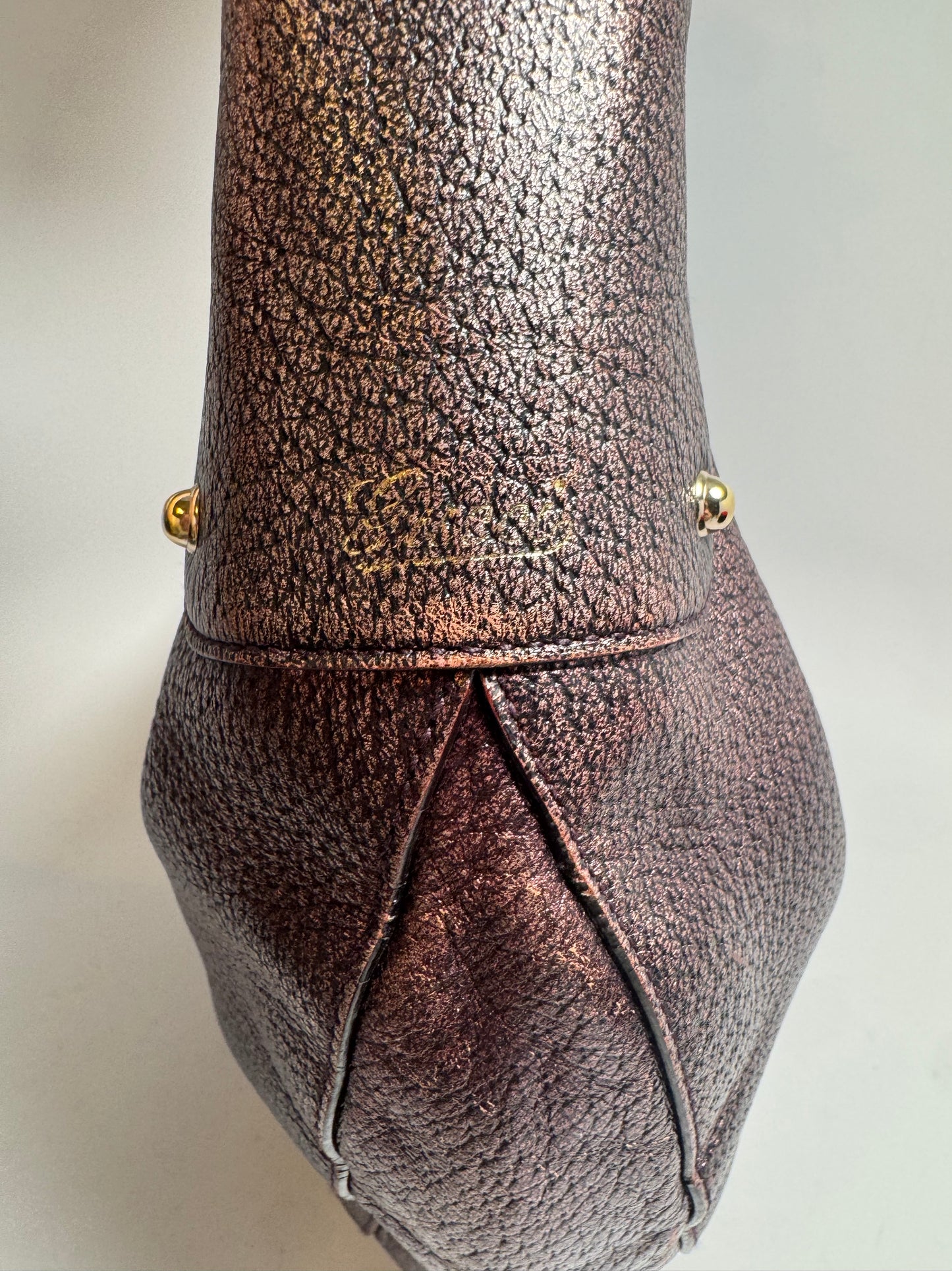 Gucci Bamboo Ring Metallic Purple Leather Shoulder Bag Crescent Hobo Bag