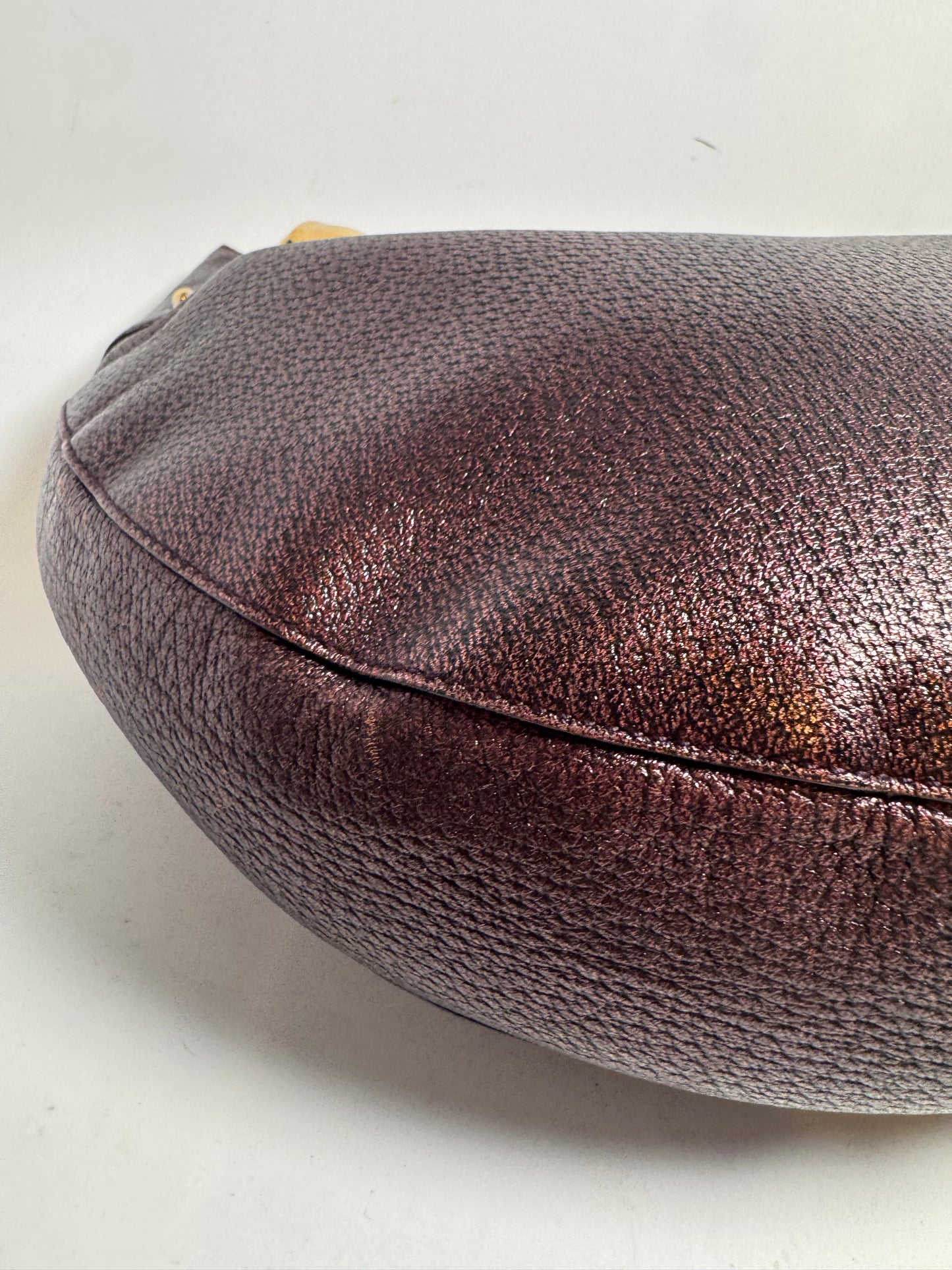 Gucci Bamboo Ring Metallic Purple Leather Shoulder Bag Crescent Hobo Bag