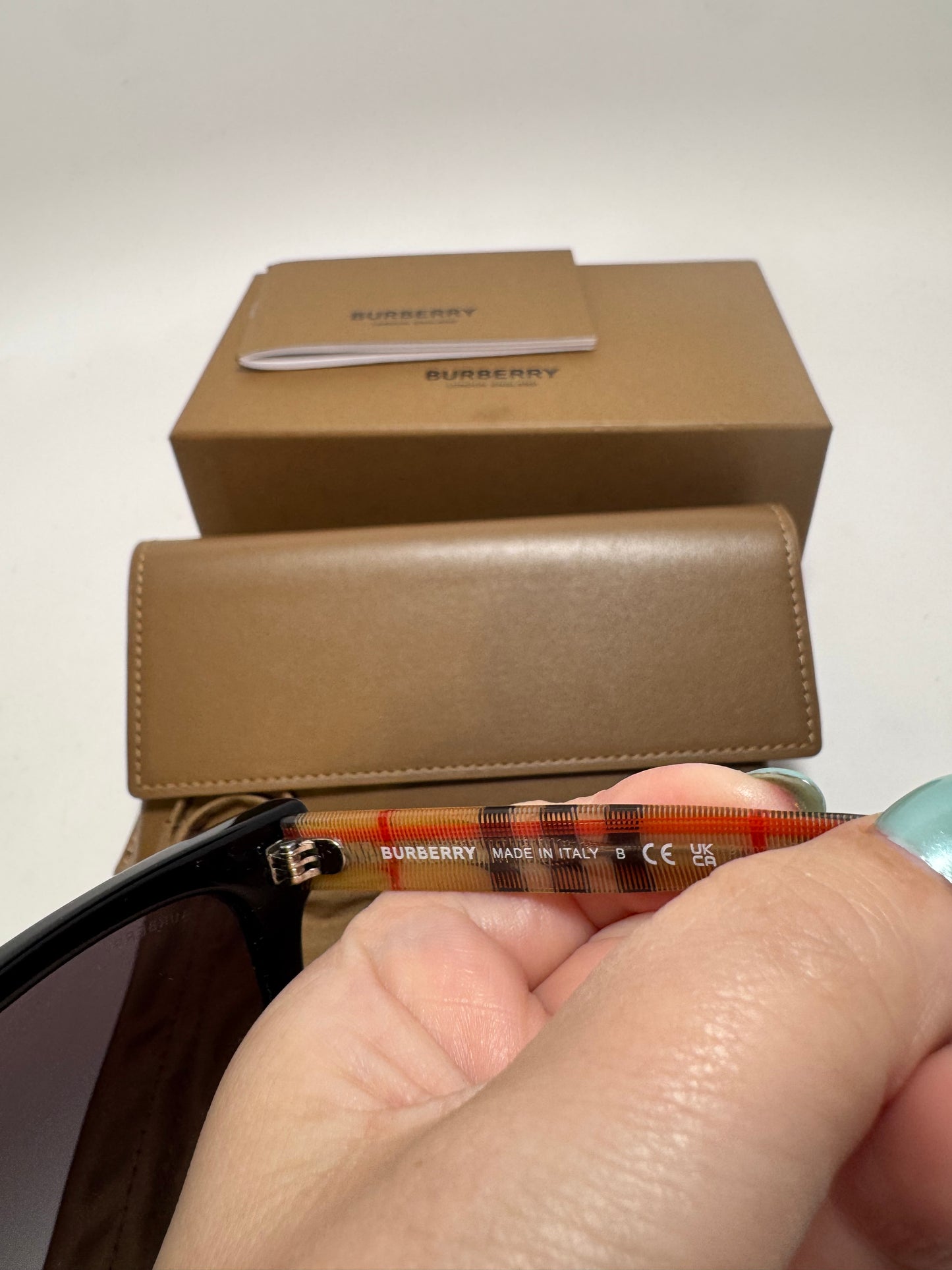 Burberry BE4335 Maple Black Square Sunglasses – Check Plaid Arms, Made in Italy