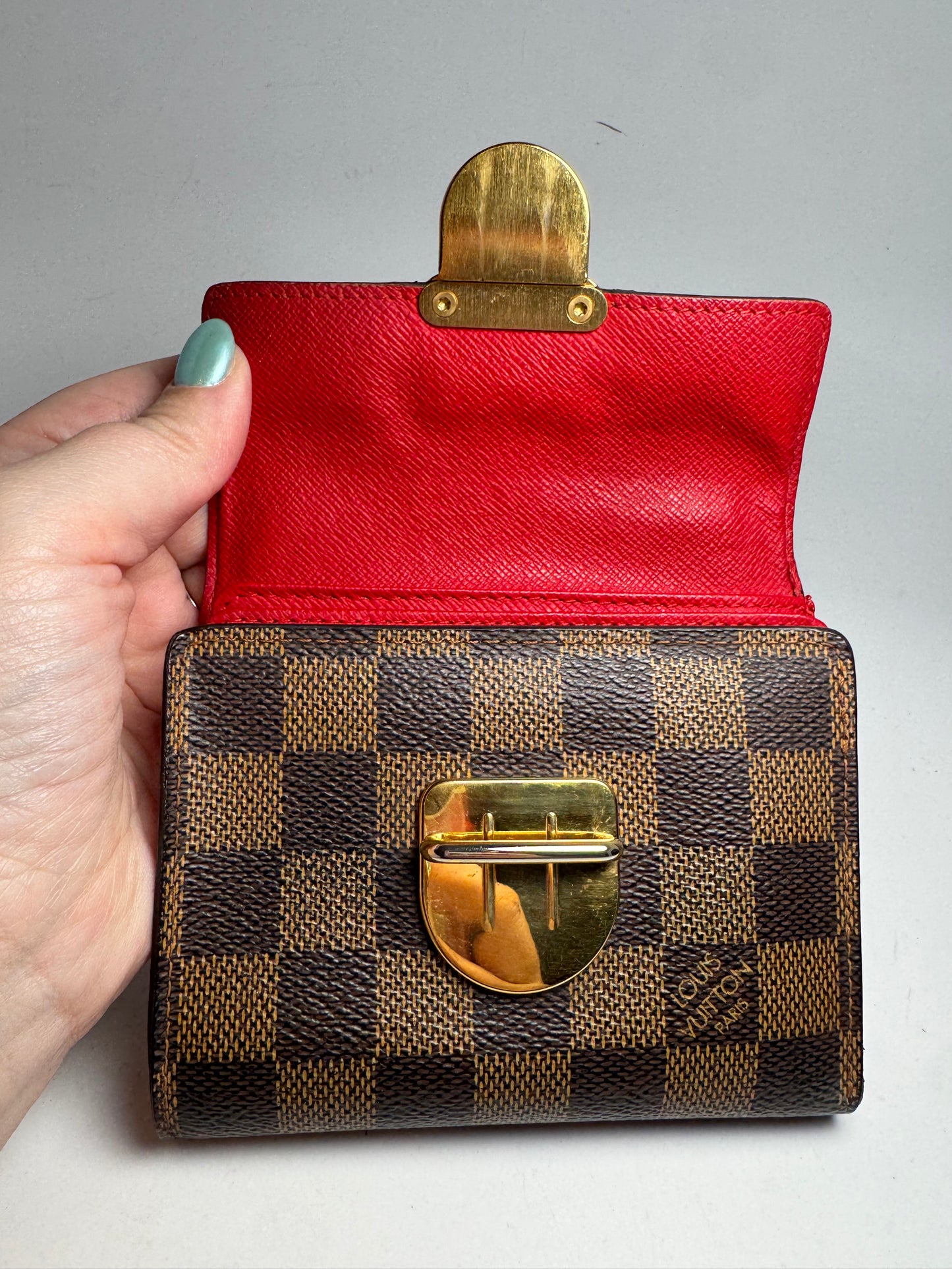 Louis Vuitton Damier Ebene Koala Wallet w/Red Interior (Unisex)