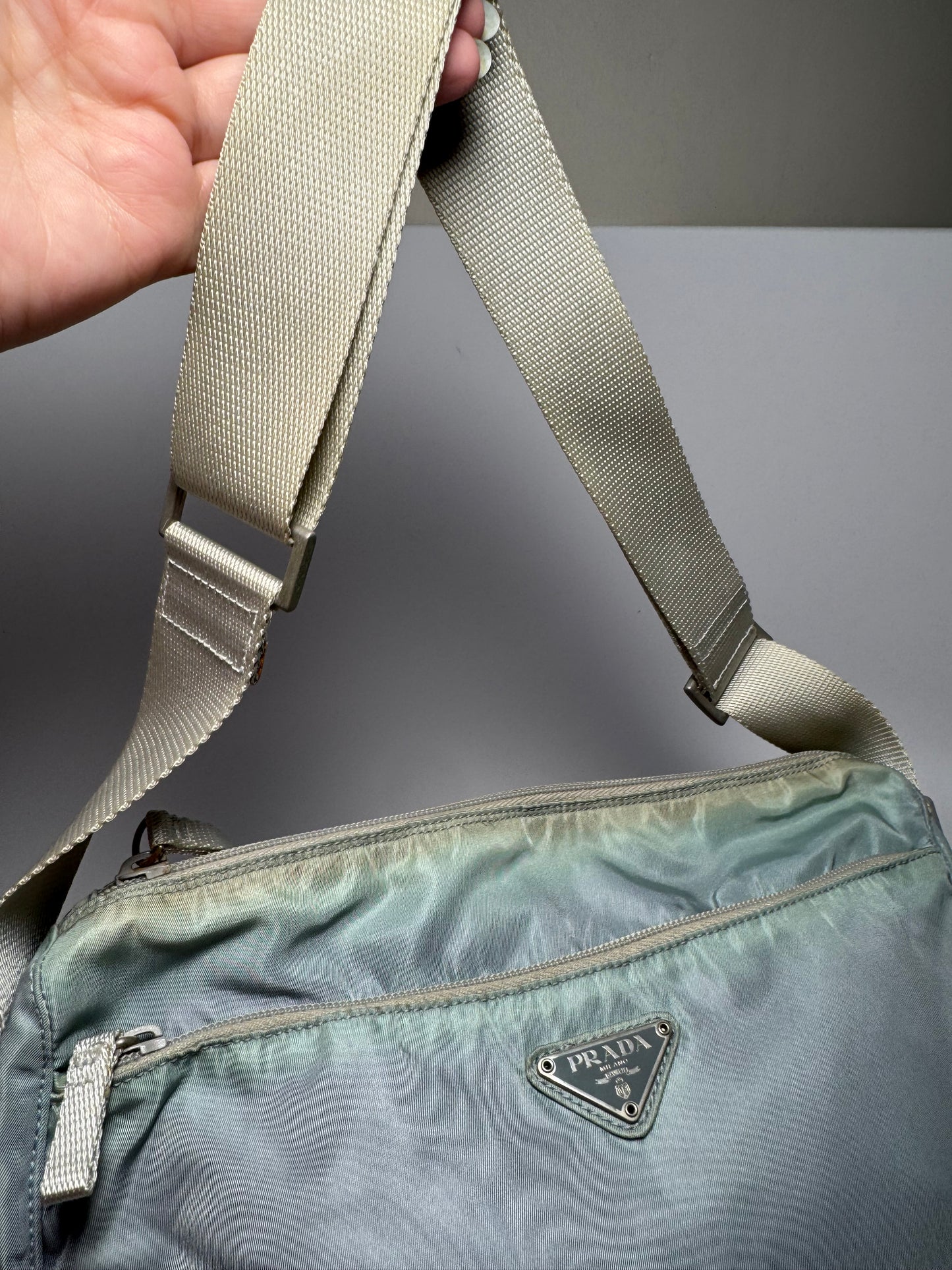 Prada Sport Ice Baby Blue Argento Nylon Shoulder Bag / Crossbody