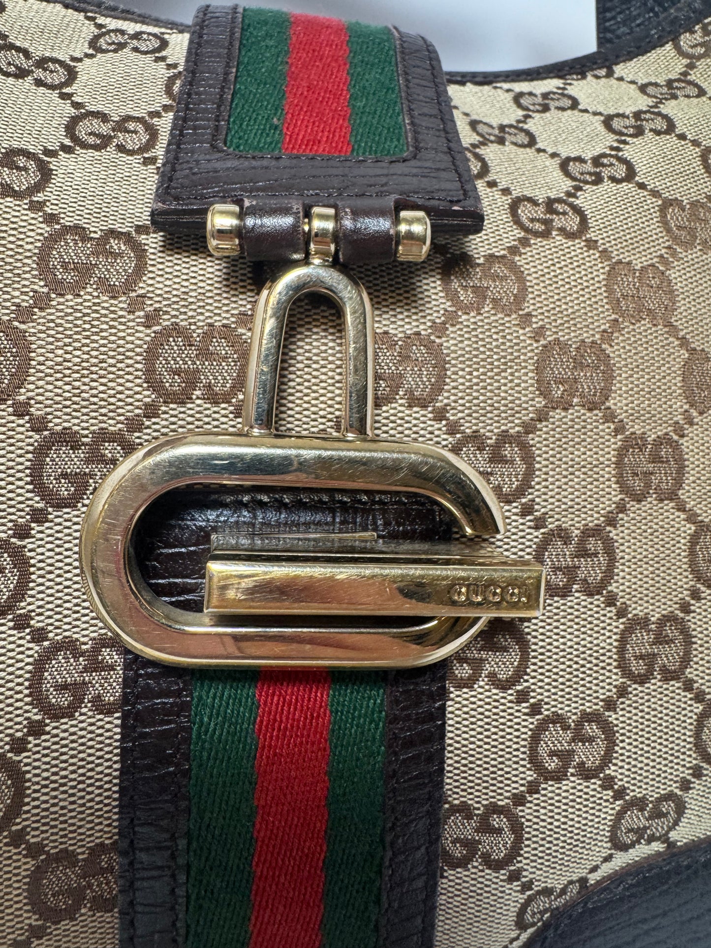 Gucci Jackie Sherry Line Monogram Canvas & Leather Shoulder Bag