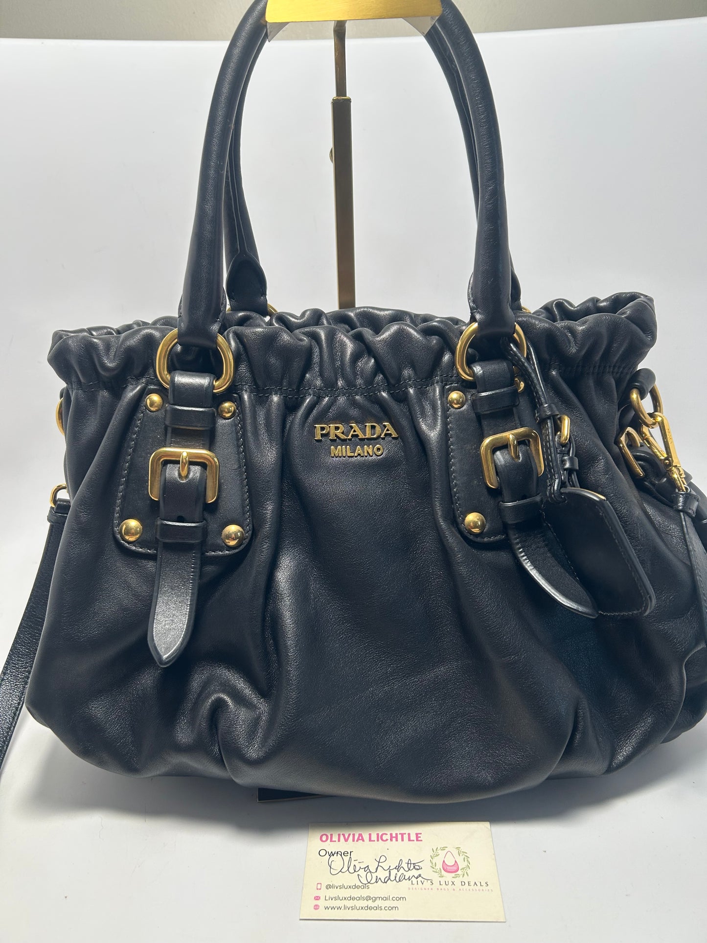 Prada Soft Calf Tote in Black Leather with Gold Hardware