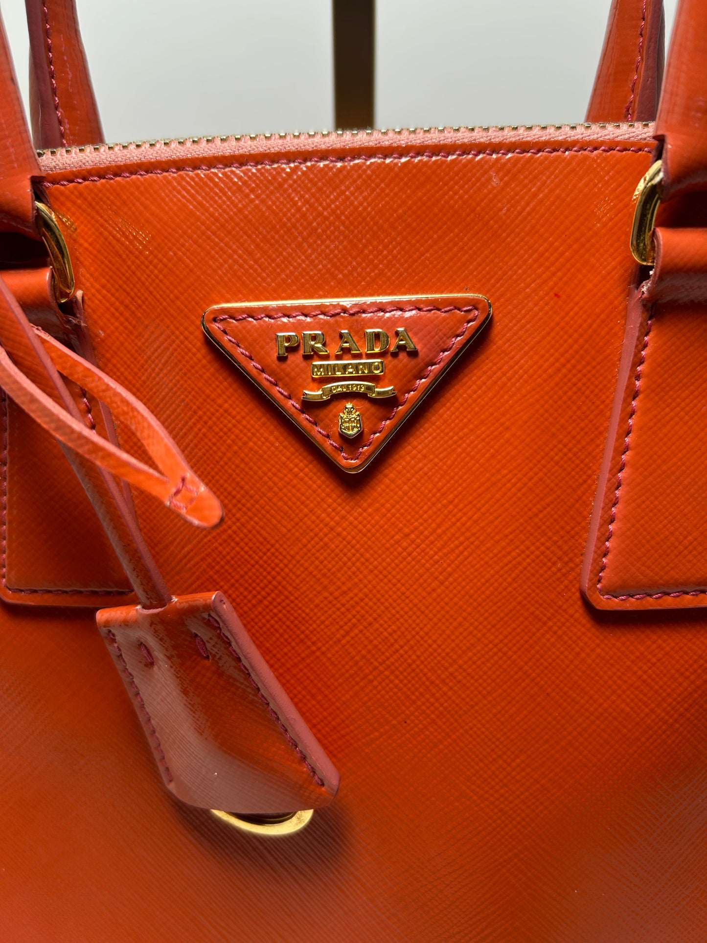 Prada Orange Small Saffiano Leather Hand Bag