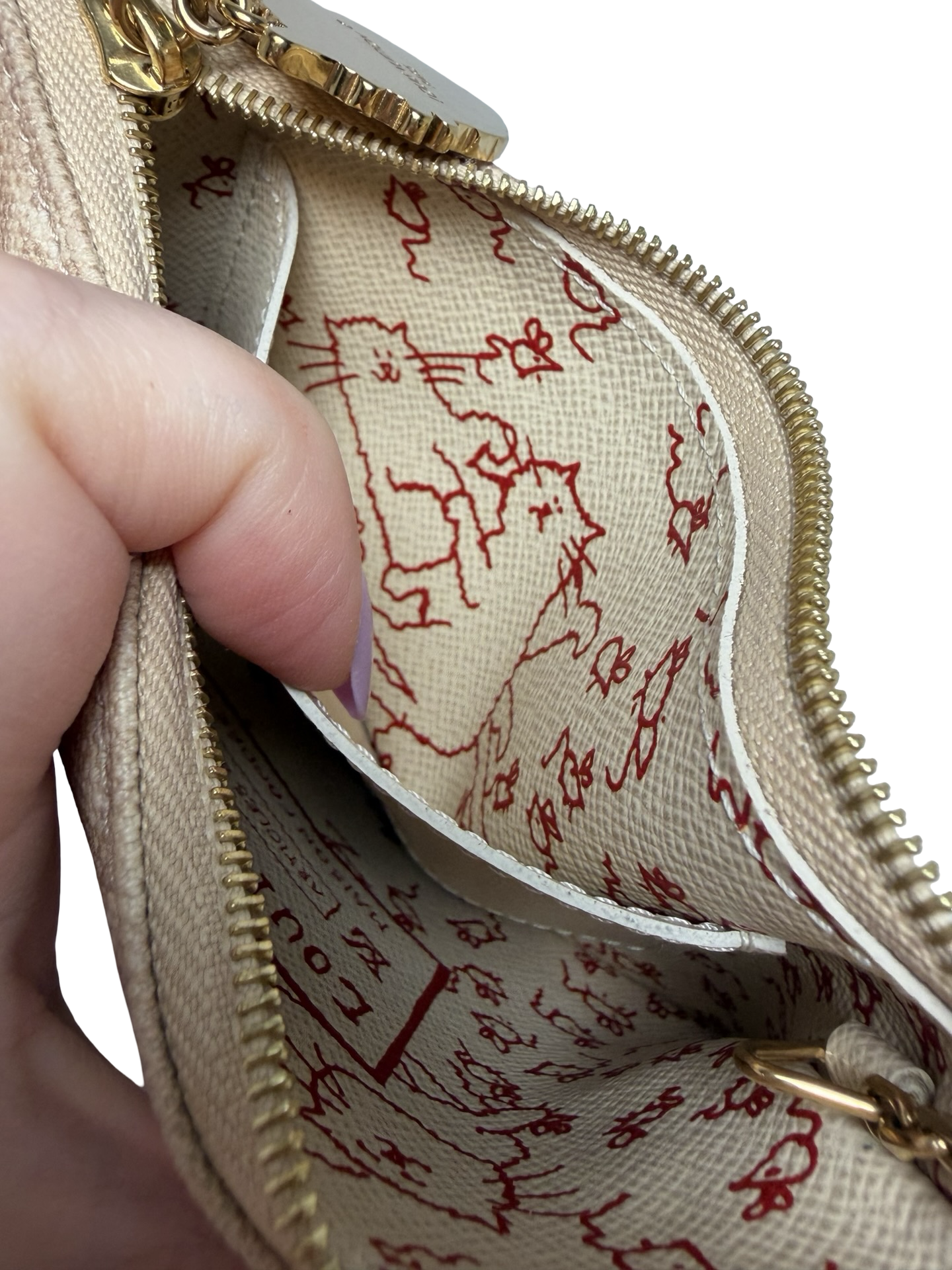 Louis Vuitton x Grace Coddington Meowgram Cat Key Pouch Small Size w/Cat motif zipper & design interior