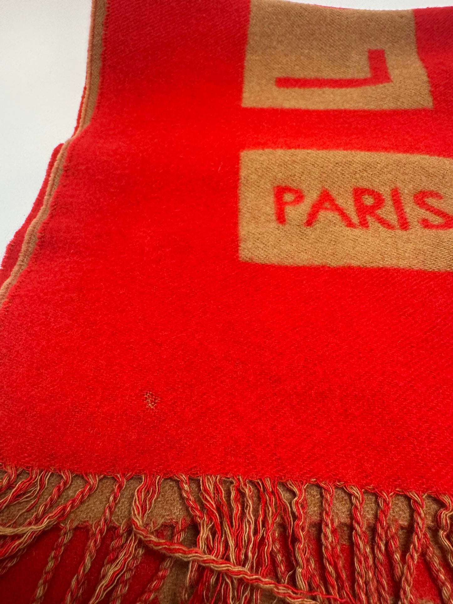 Louis Vuitton Red & Camel Double-Sided 100% Cashmere Winter Scarf Luxury Fashion