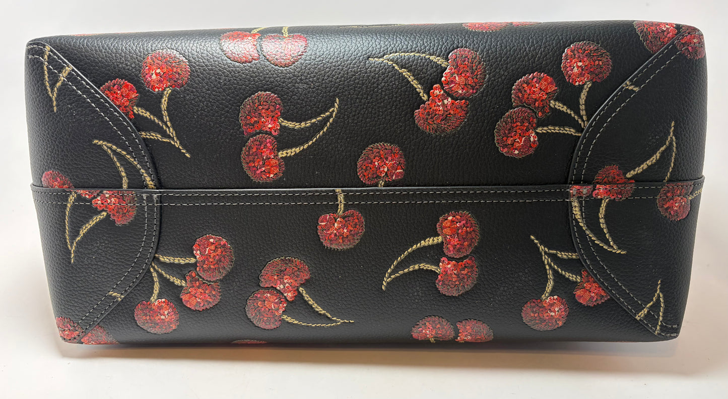 Coach City Tote Black Leather & Red Glitter Cherried