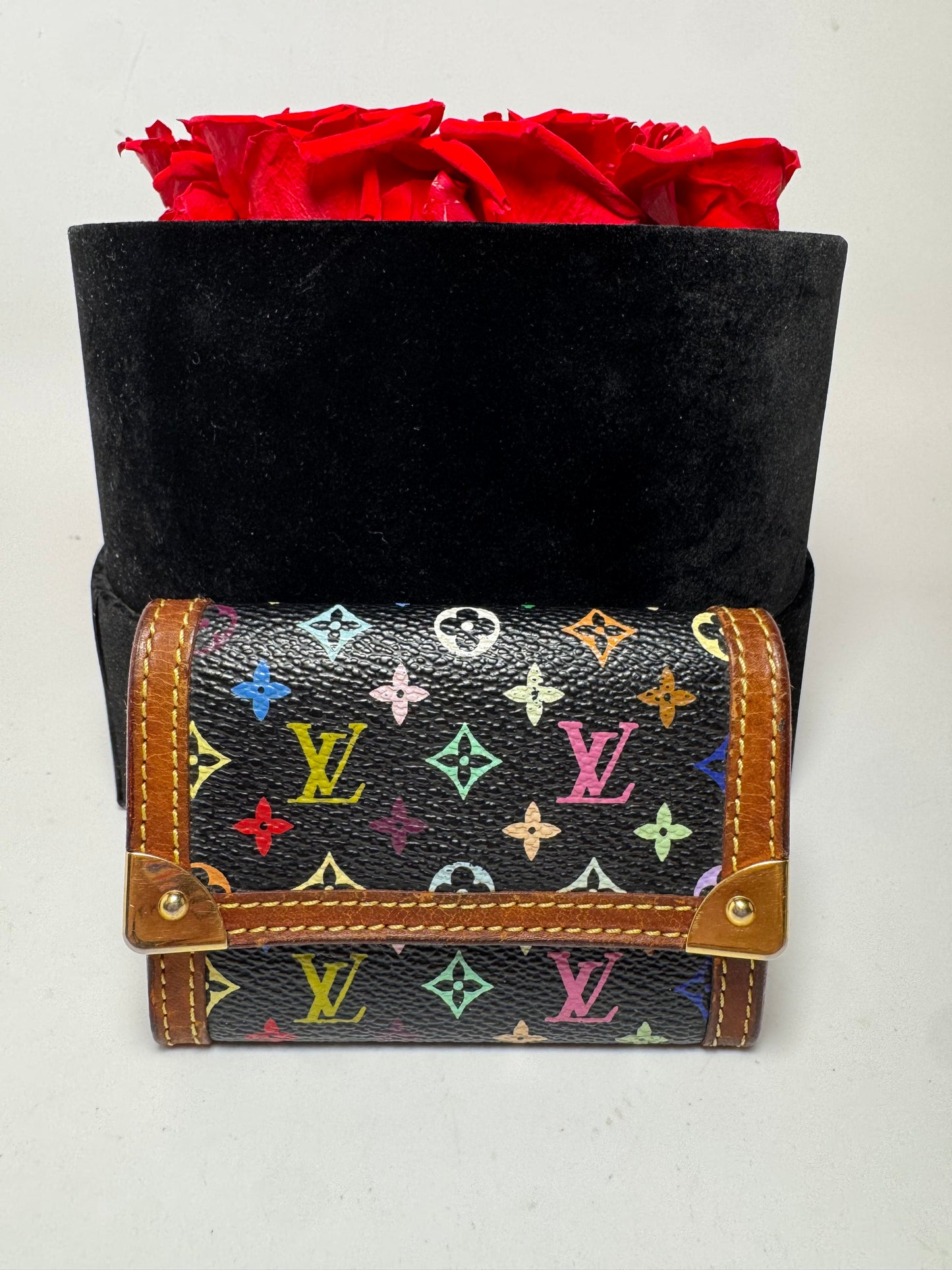 Louis Vuitton x Murakami Black Multicolor Monogram Porte Monnaie Plat Coin Purse Wallet