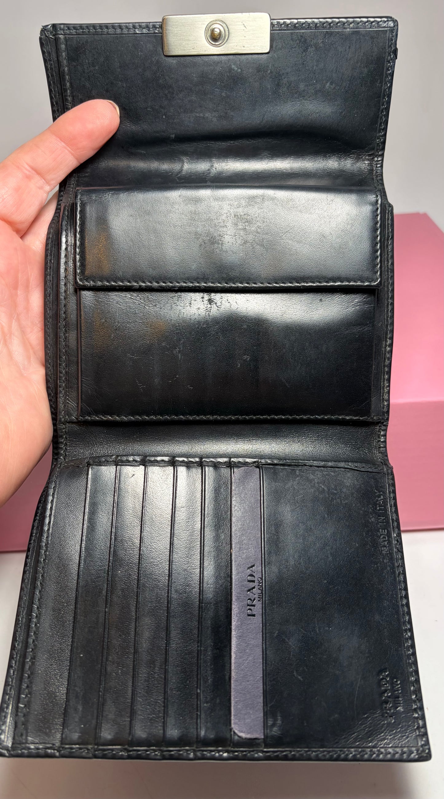 Prada Black Leather Trifold Wallet