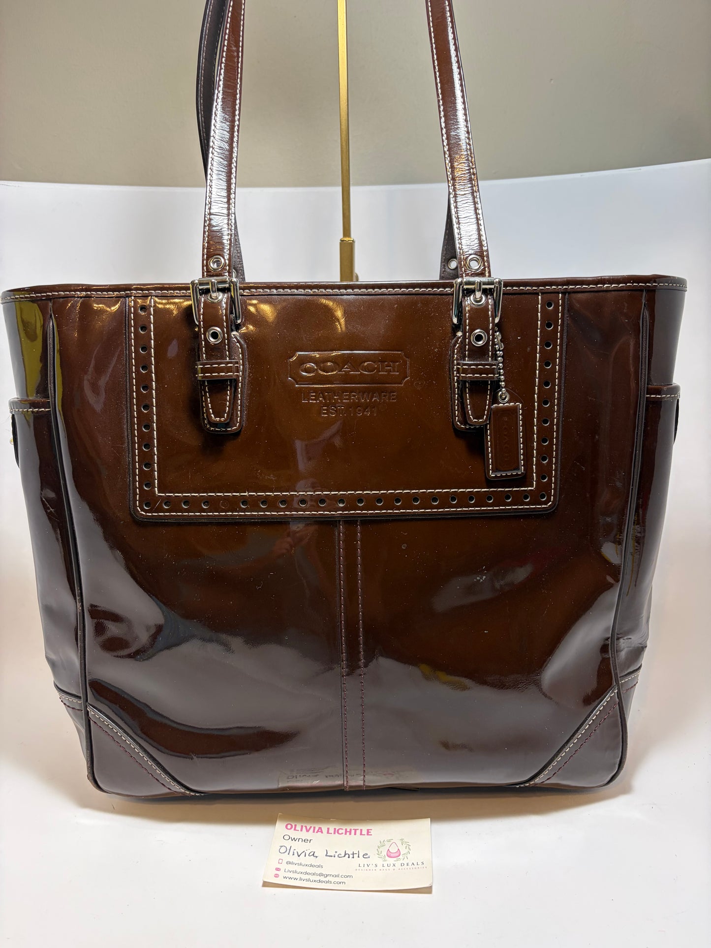 Coach Patent Leather Shoulder Bag/Tote in Chocolate Brown