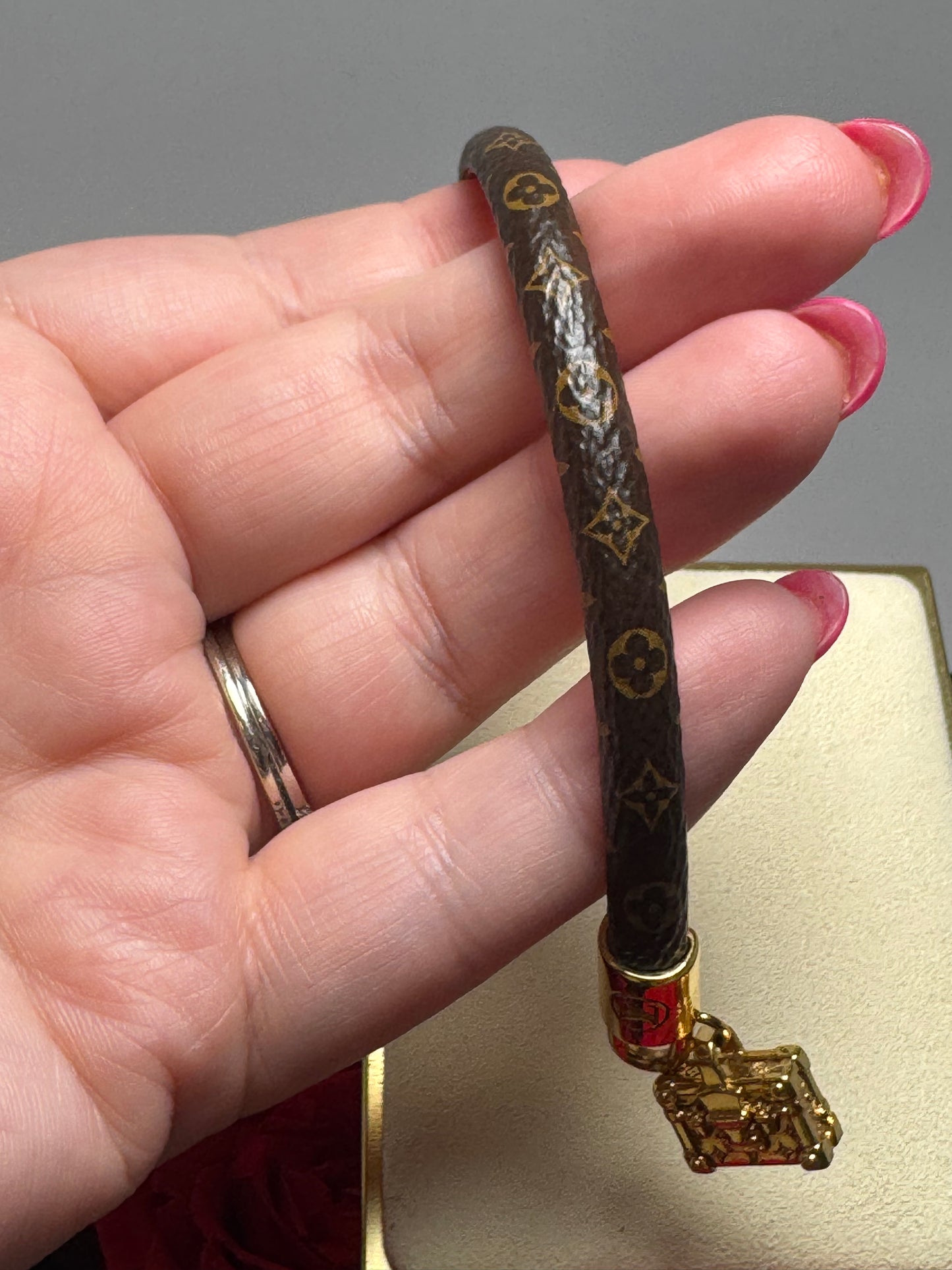 Louis Vuitton Petite Malle Trunk Bracelet Gold & Monogram w/Certificate of Authenticity