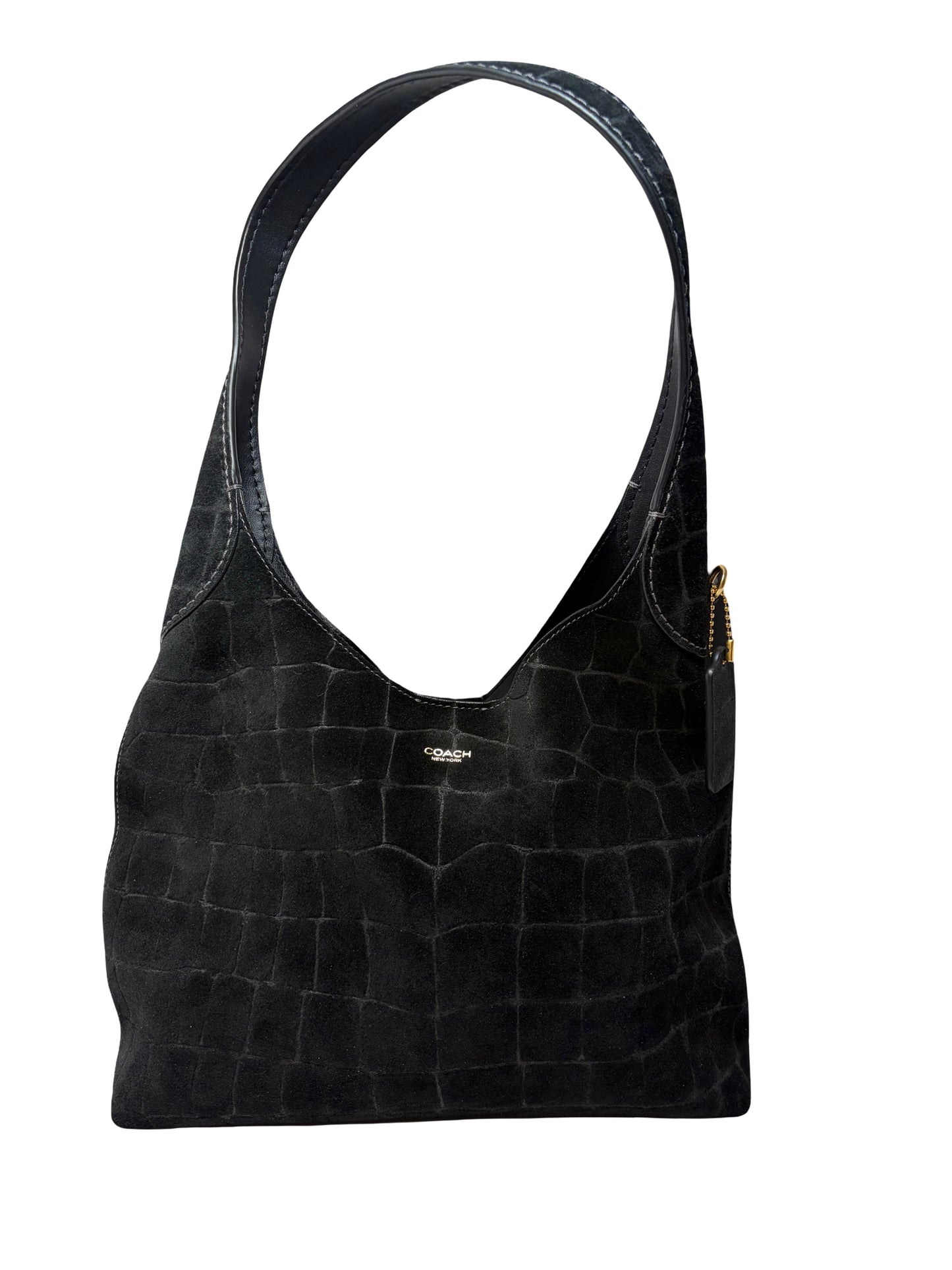 Coach Brooklyn 28 Black Suede Croc Embossed Shoulder Bag