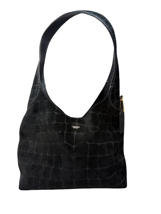 Coach Brooklyn 28 Black Suede Croc Embossed Shoulder Bag