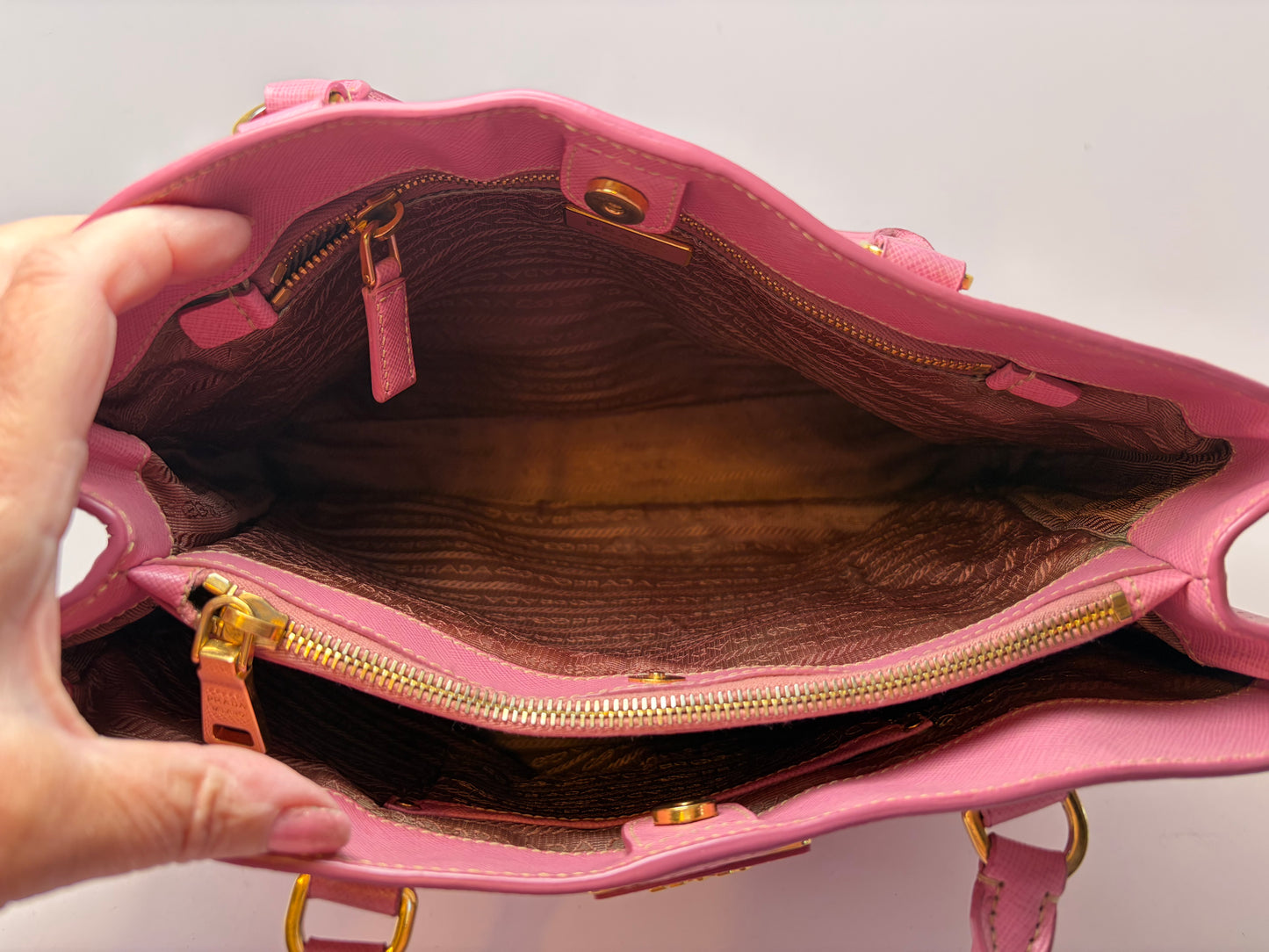 Prada Galleria Pink Perforated Leather Bag with Leather w/ Strap