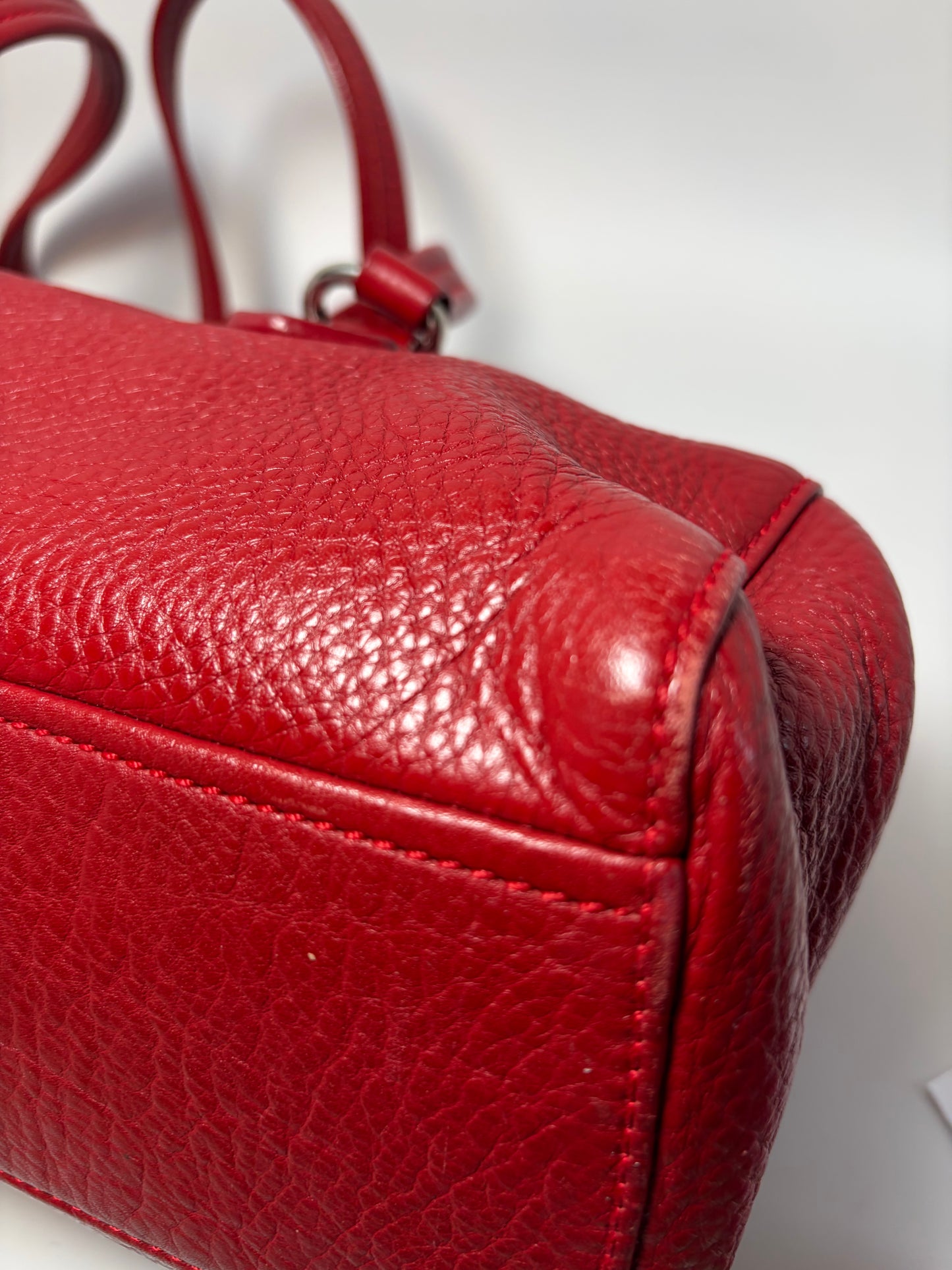 Prada Vitello Easy Rosso Red Leather East West Shoulder Bag