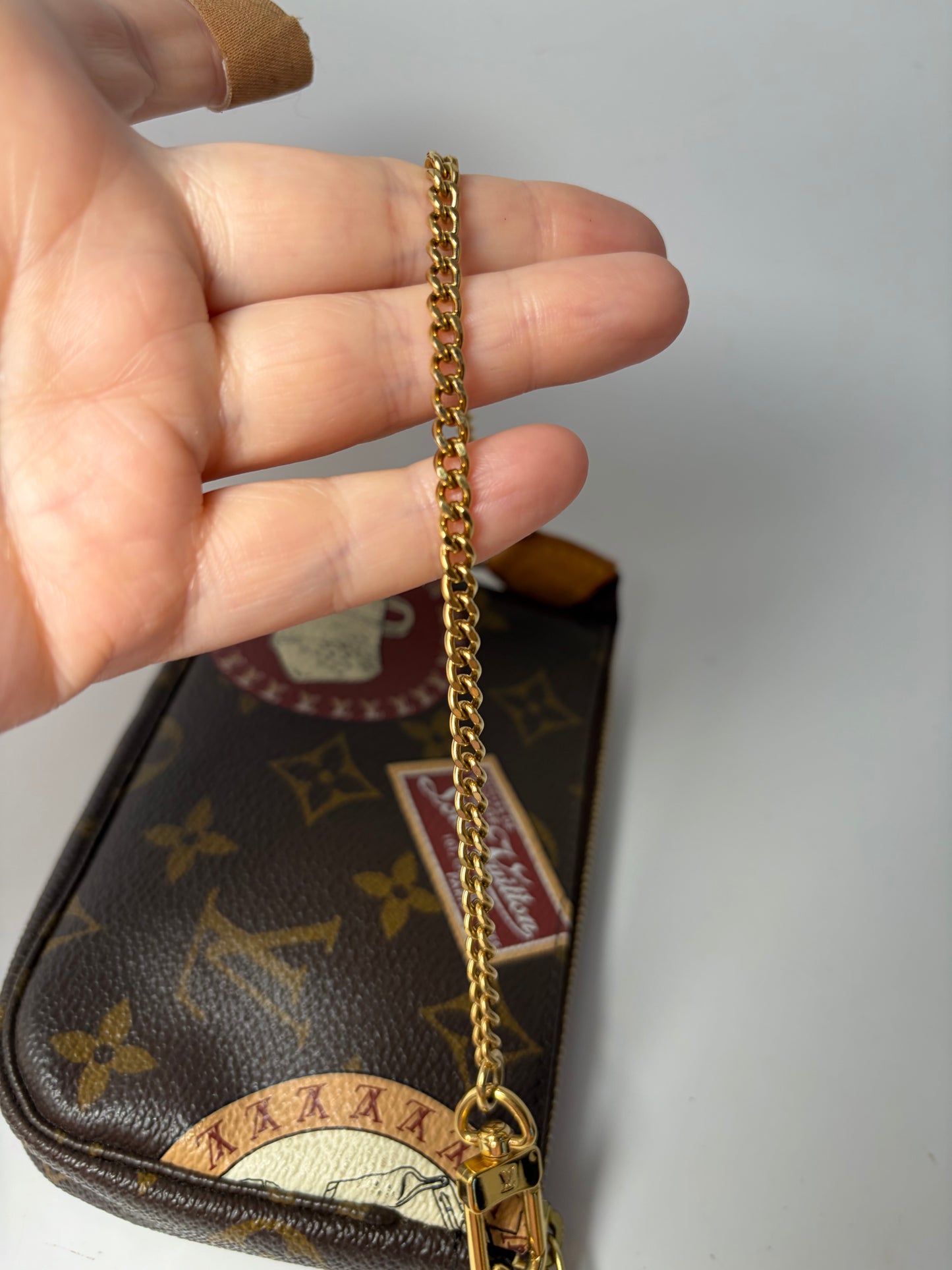 Louis Vuitton Monogram Patches Mini Pochette with Chain & COA