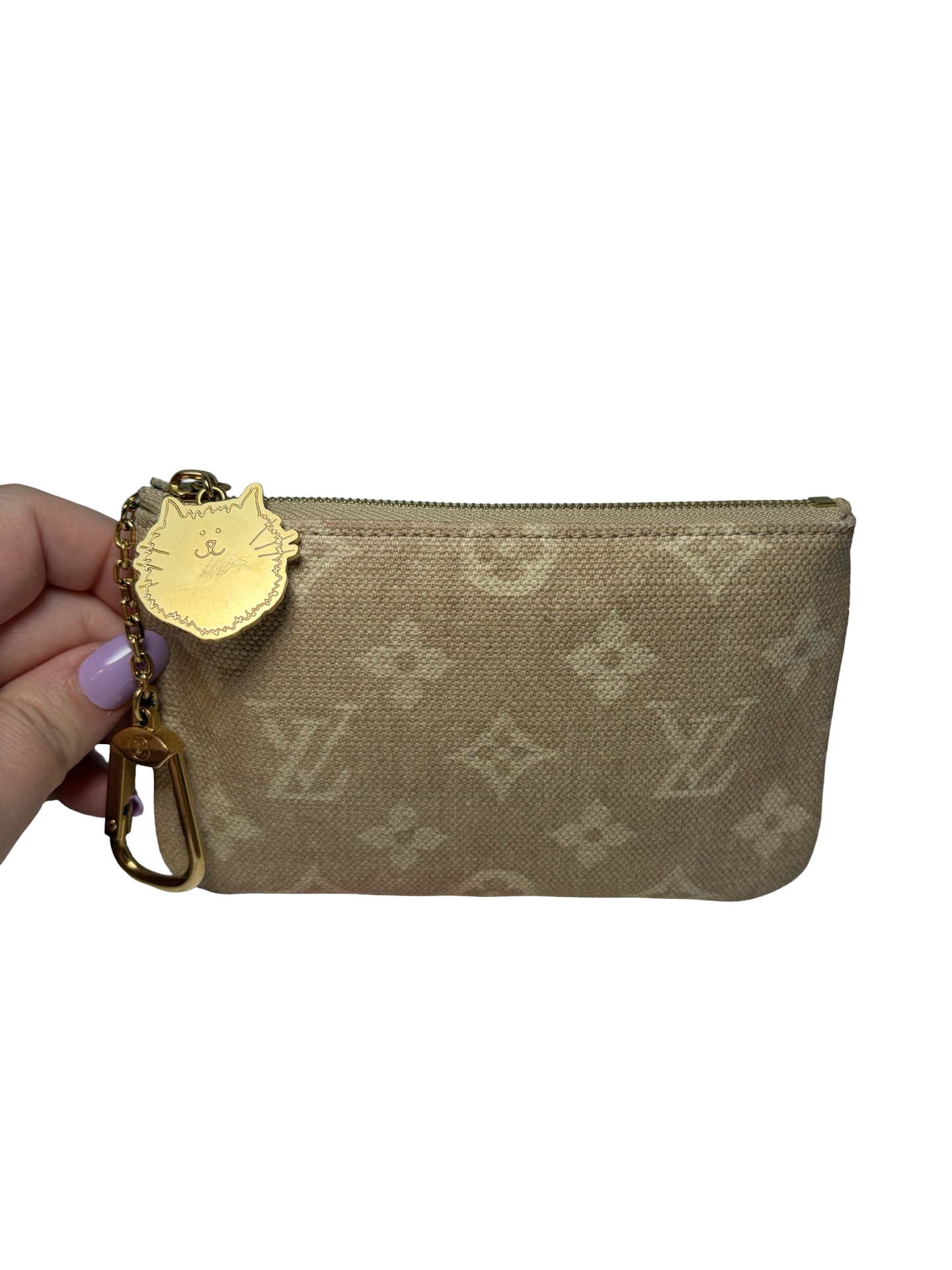 Louis Vuitton x Grace Coddington Meowgram Cat Key Pouch Small Size w/Cat motif zipper & design interior